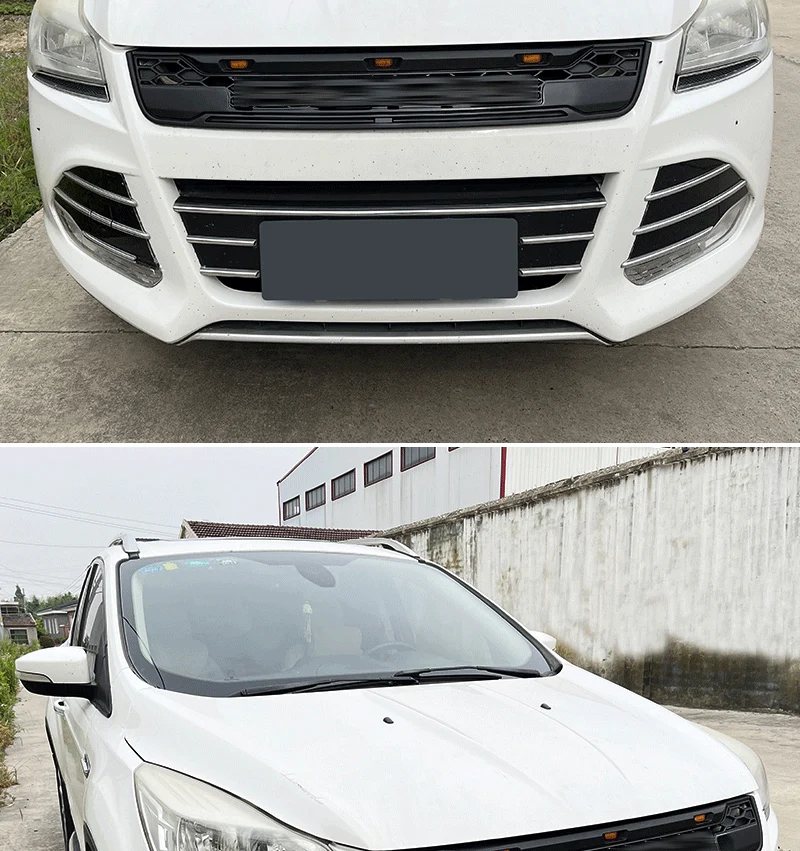 Black Front Bumper Upper Grille w/ Ligth Fits For 2013-2016 Ford Escape / Kuga - Image 3
