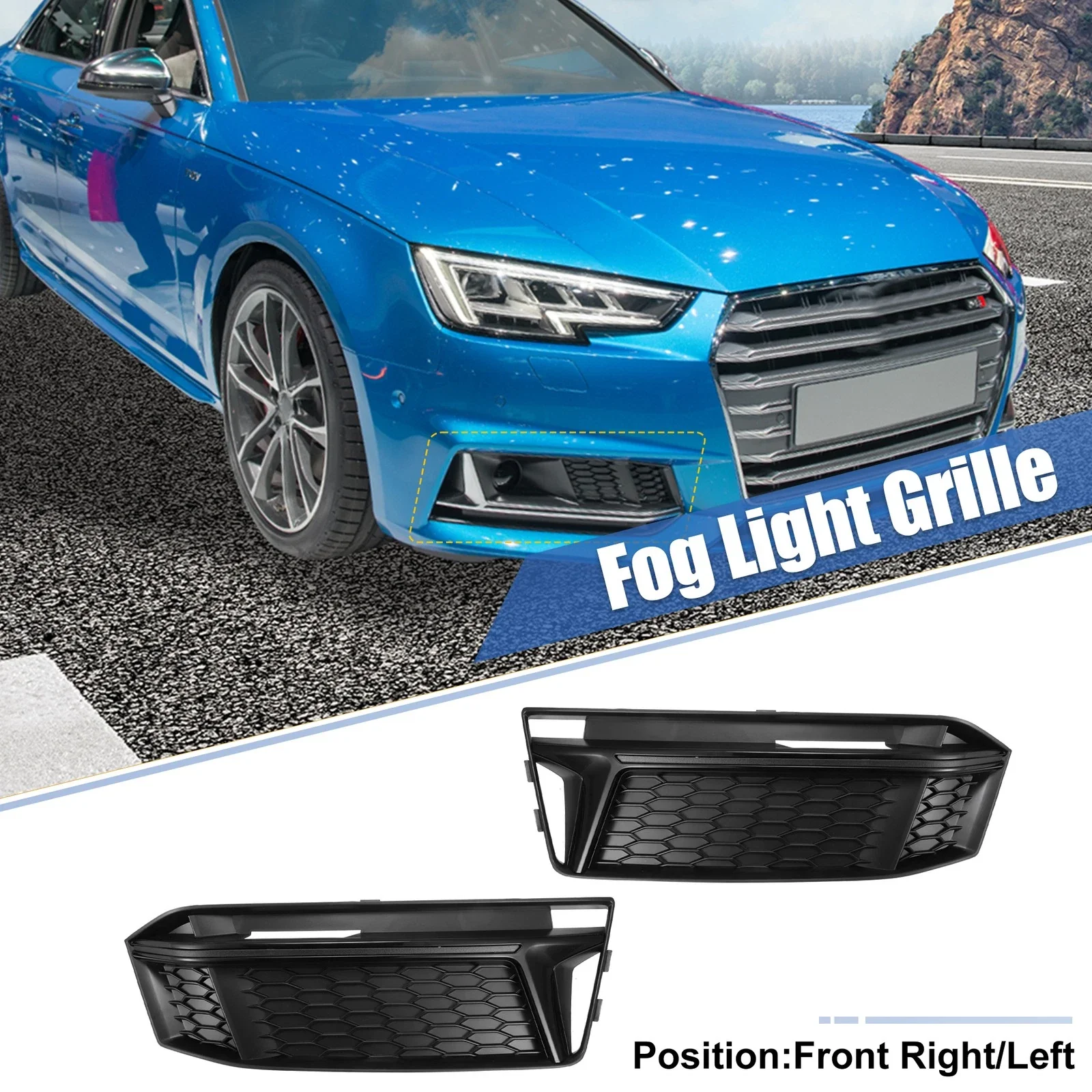 Pair Front Bumper Fog Light Grille Grill Cover for Audi A4 S-line S4 2017-2019 - Image 2