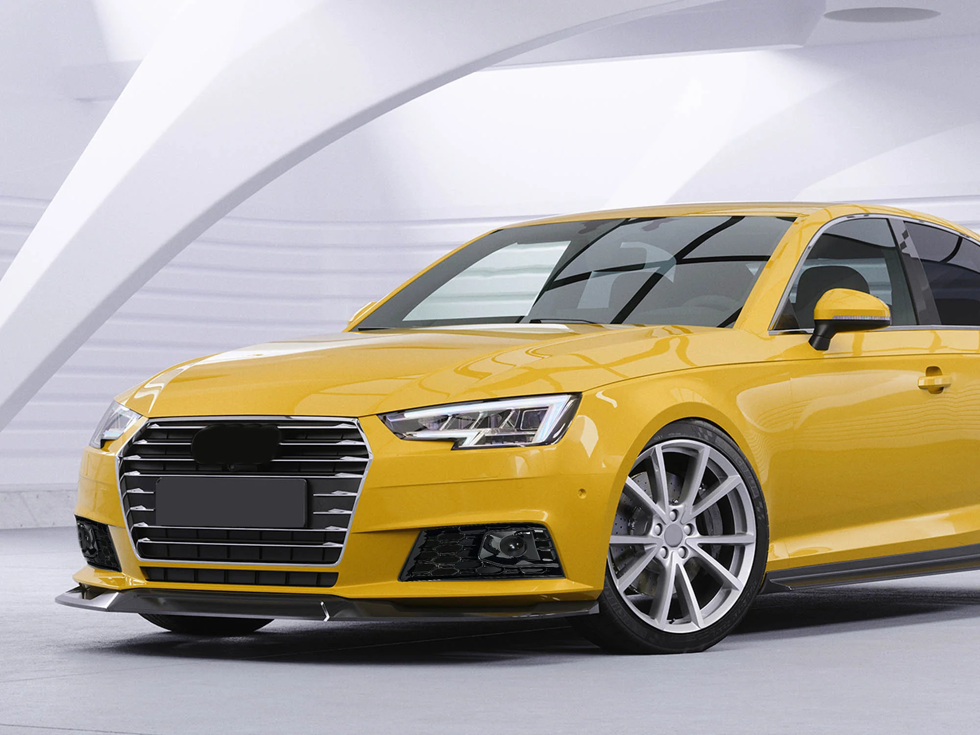 Gloss Black Front Fog Light Grille Cover w/ ACC Caps for Audi A4 B9 NON-Sline 2017-2019 - Image 3