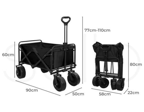 Black Garden Camping Trolley Outdoor Garden Wagon Cart Folding Widen Large - Image 10