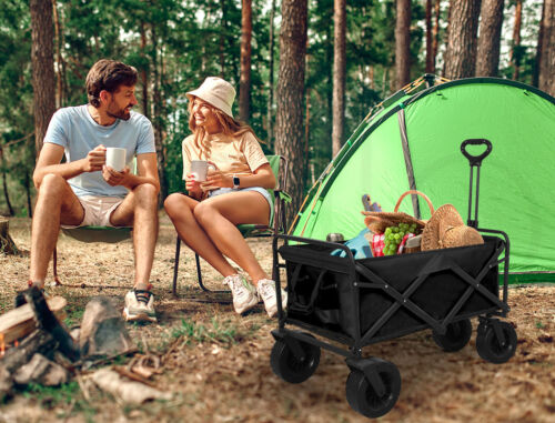 Black Garden Camping Trolley Outdoor Garden Wagon Cart Folding Widen Large - Image 11