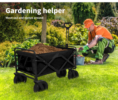 Black Garden Camping Trolley Outdoor Garden Wagon Cart Folding Widen Large - Image 6
