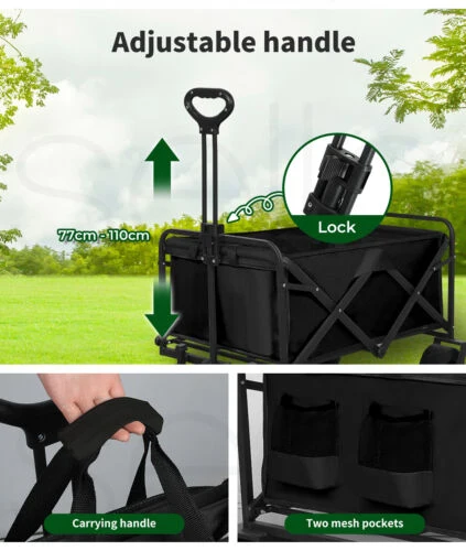 Black Garden Camping Trolley Outdoor Garden Wagon Cart Folding Widen Large - Image 8