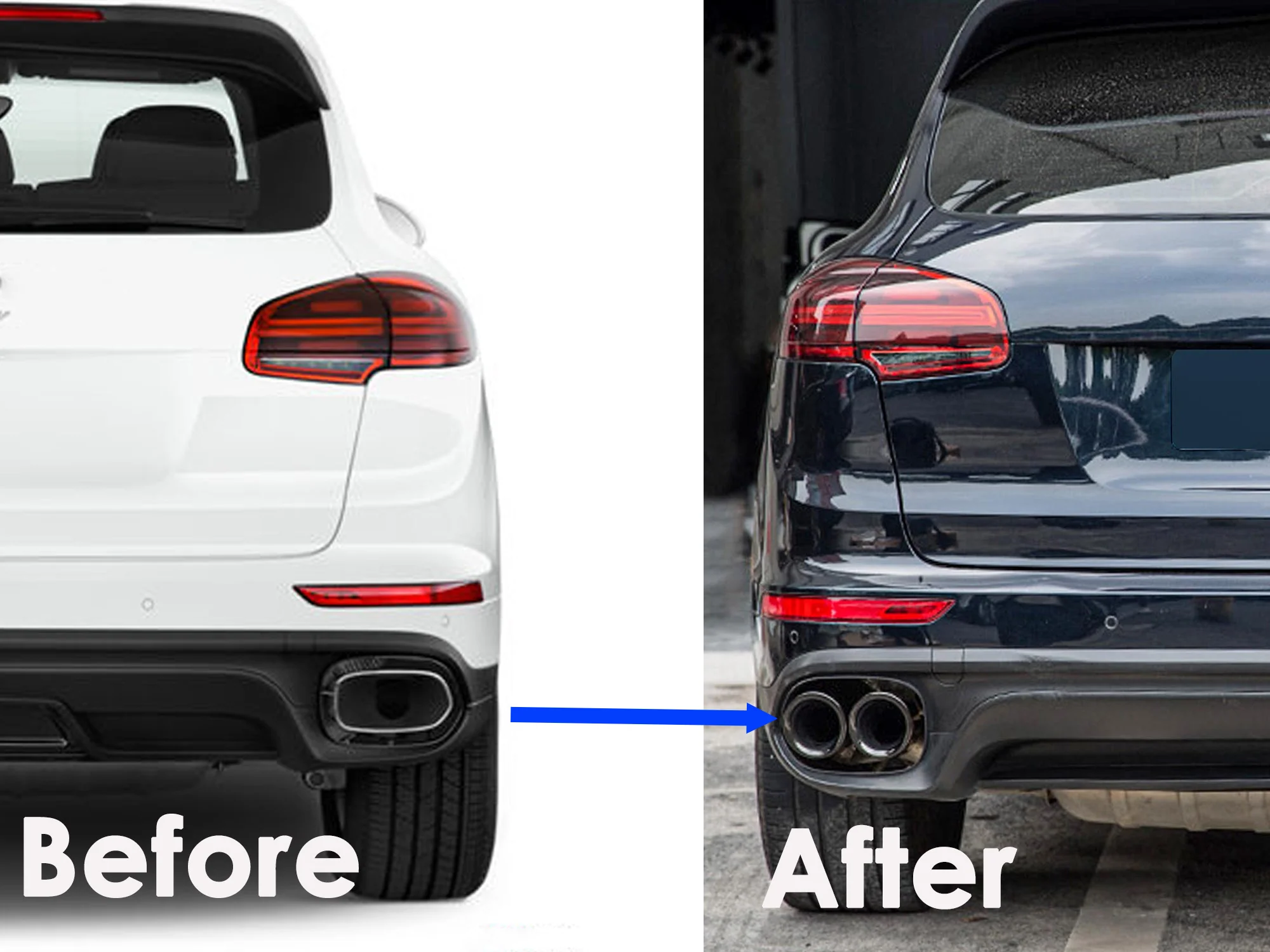Black Exhaust Tips Sport Tailpipe (Long) for Porsche Cayenne 958.2 V6 V8 2015-2018 et105 - Image 4