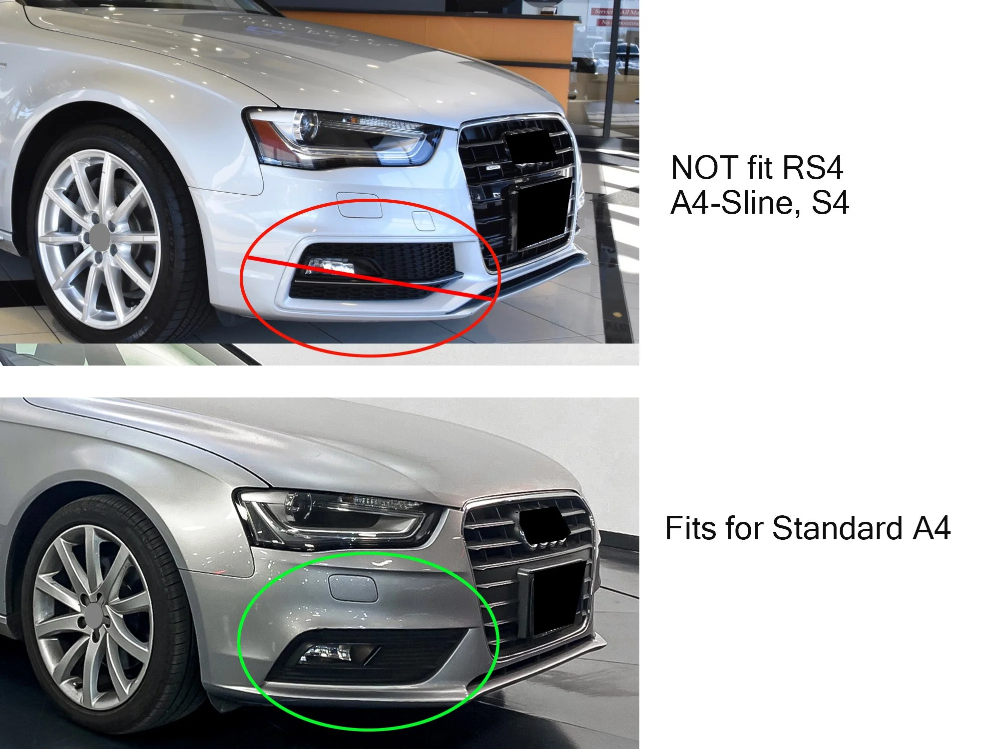Front Lower Bumper Grille Fog Light Grill RS4 Style for 2013-2016 Audi A4 B8.5 Non-sline - Image 3
