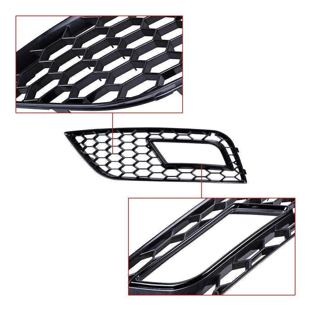 Front Lower Bumper Grille Fog Light Grill RS4 Style for 2013-2016 Audi A4 B8.5 Non-sline - Image 8