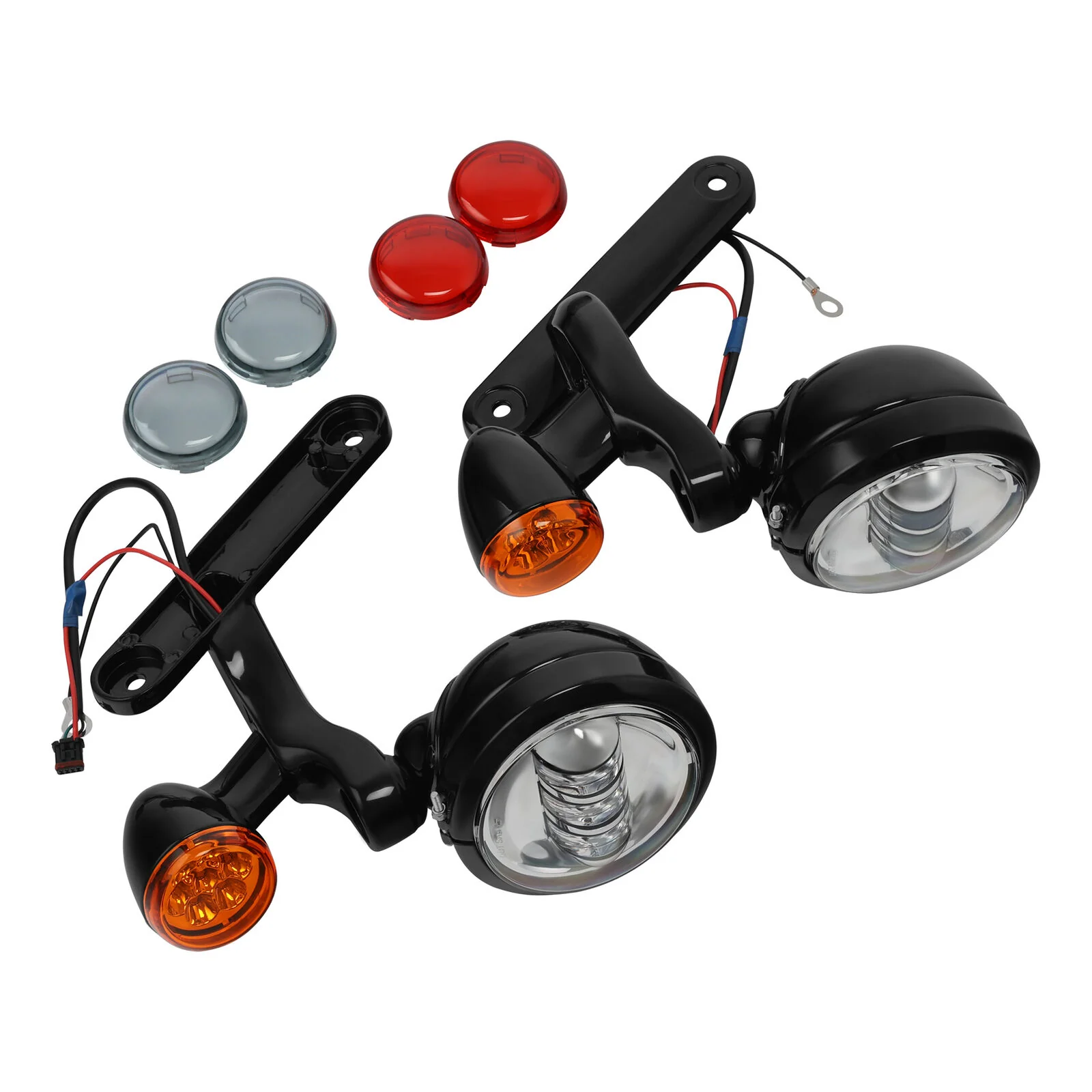 Black LED Spot Fog Passing Lights Lamp Turn Signals Bar Kit Fit for Harley Road King - Image 8