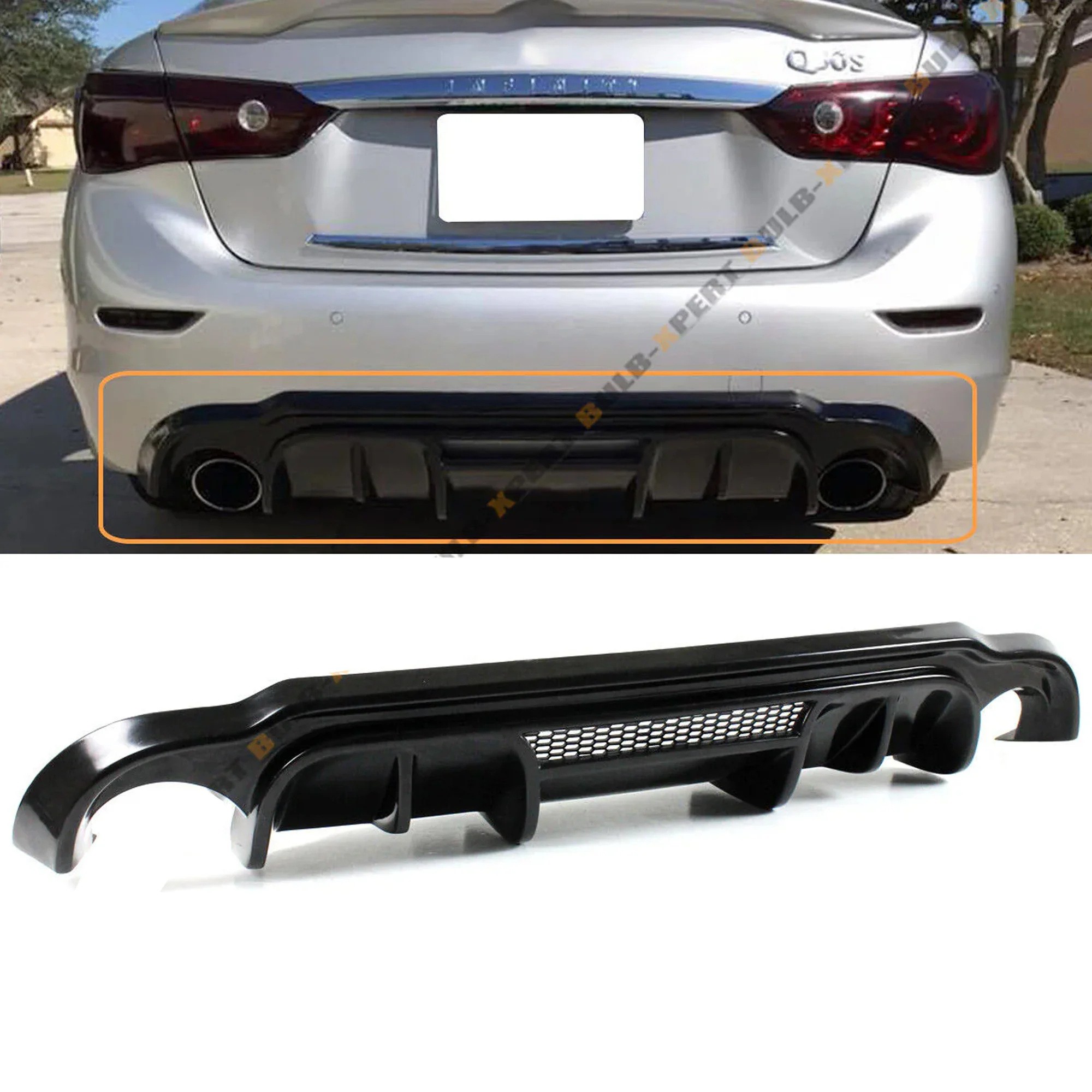Black Rear Bumper Diffuser w/ Vent For Infiniti Q50 2014 2015 2016 2017
