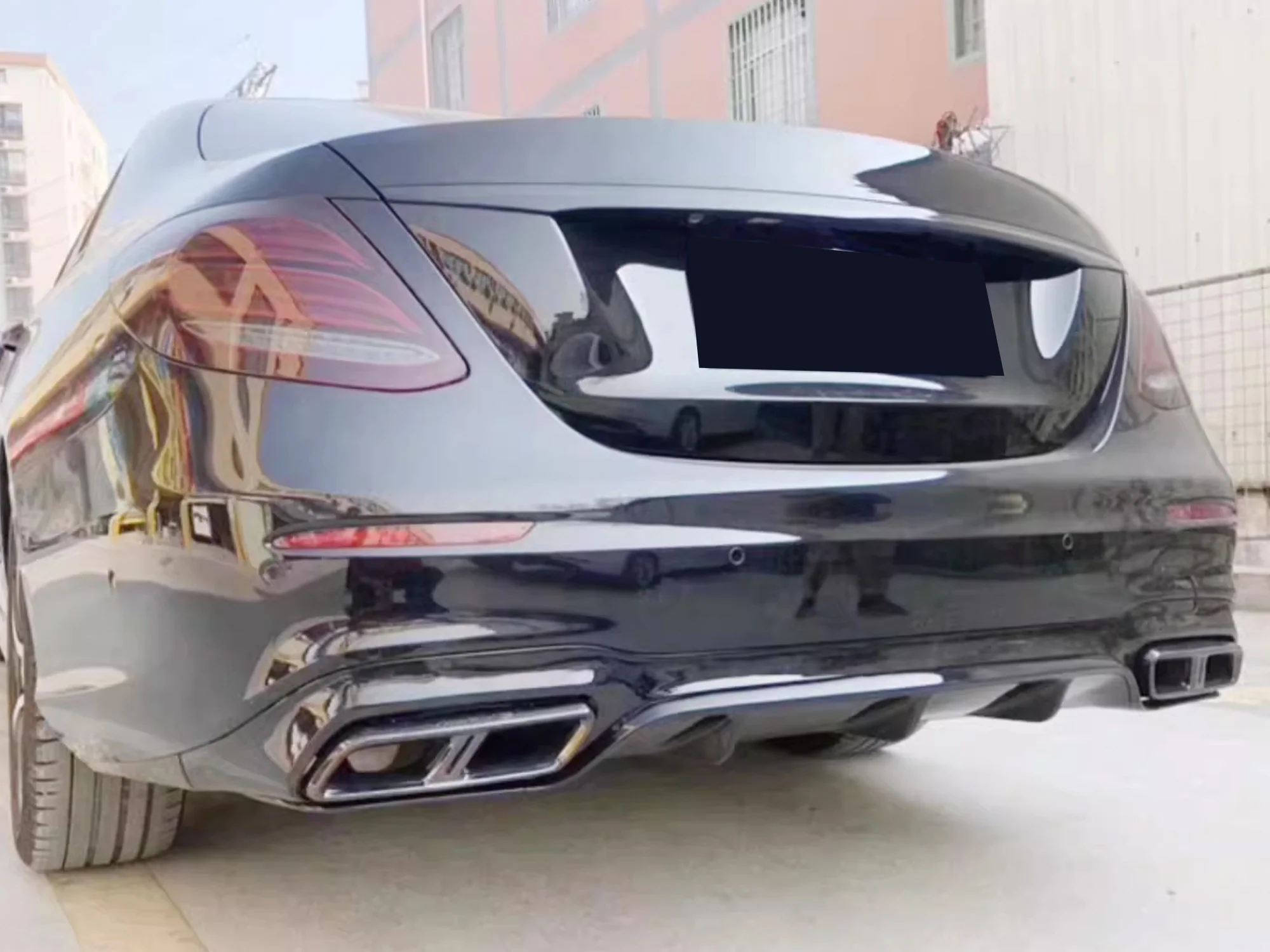E63 Style Gloss Black Rear Diffuser + Silver Exhaust Tips For Mercedes W213 S213 2017-2023 AMG Bumper - Image 2