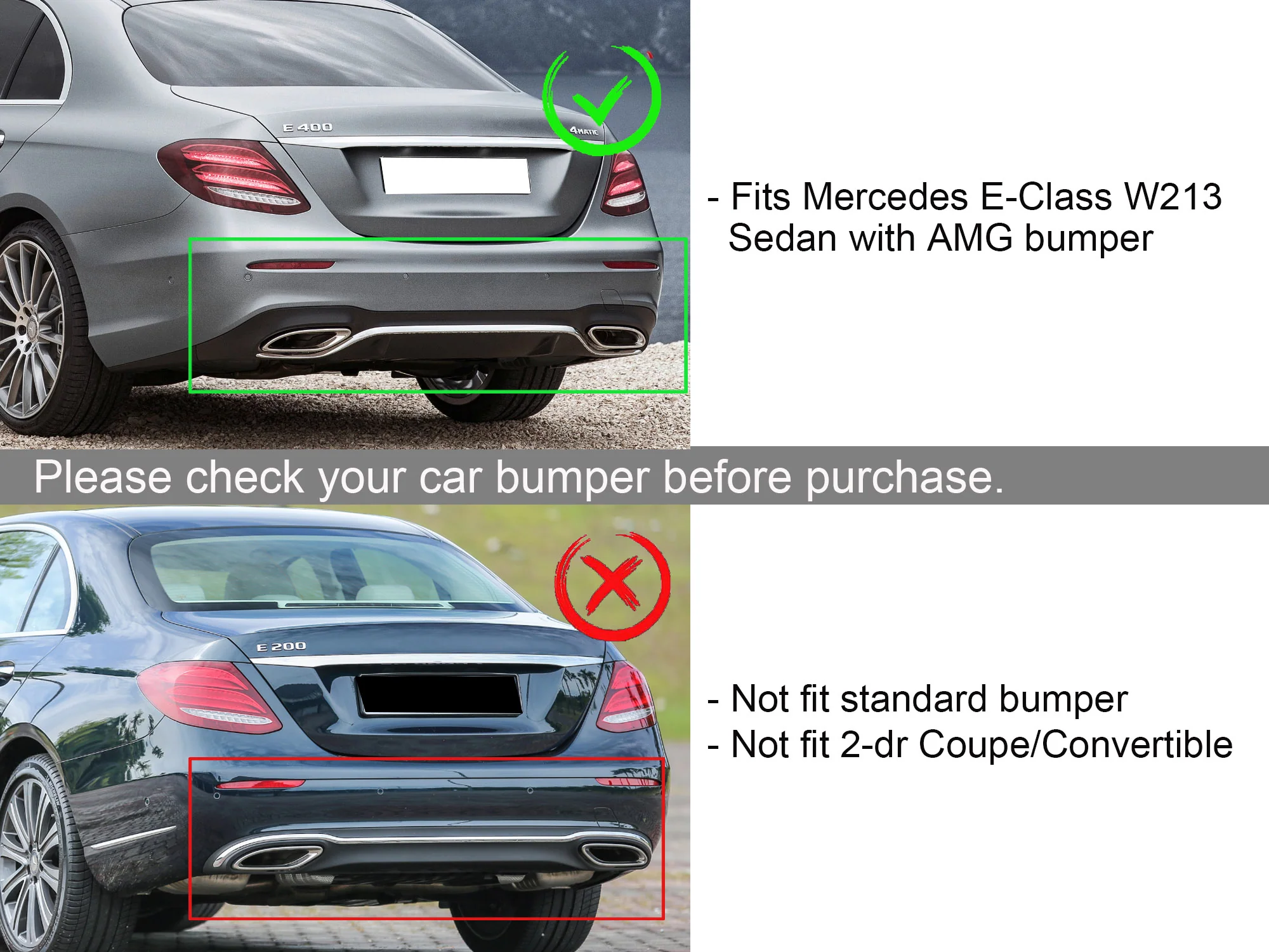 E63 Style Gloss Black Rear Diffuser + Silver Exhaust Tips For Mercedes W213 S213 2017-2023 AMG Bumper - Image 3