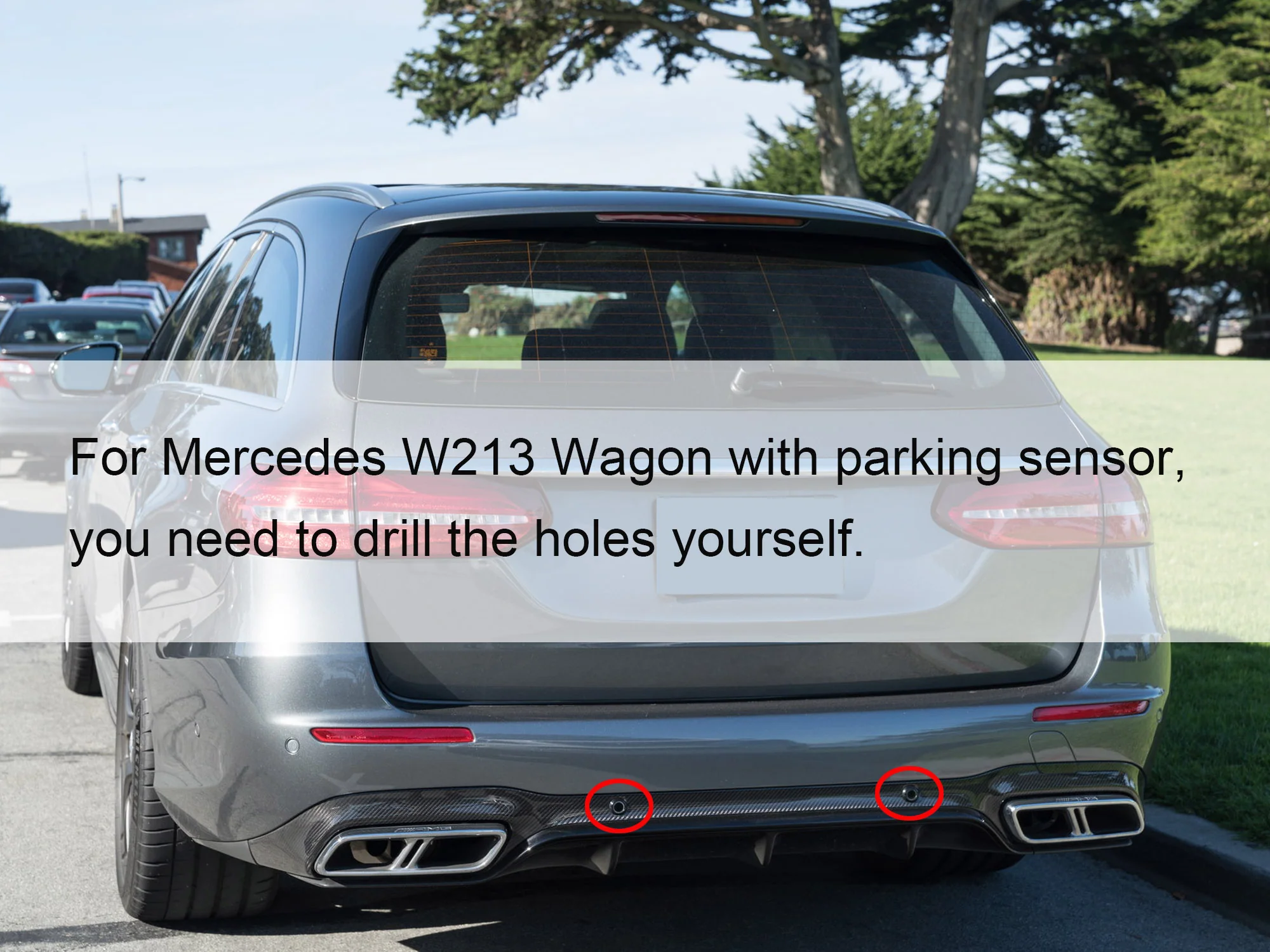 E63 Style Gloss Black Rear Diffuser + Silver Exhaust Tips For Mercedes W213 S213 2017-2023 AMG Bumper - Image 4