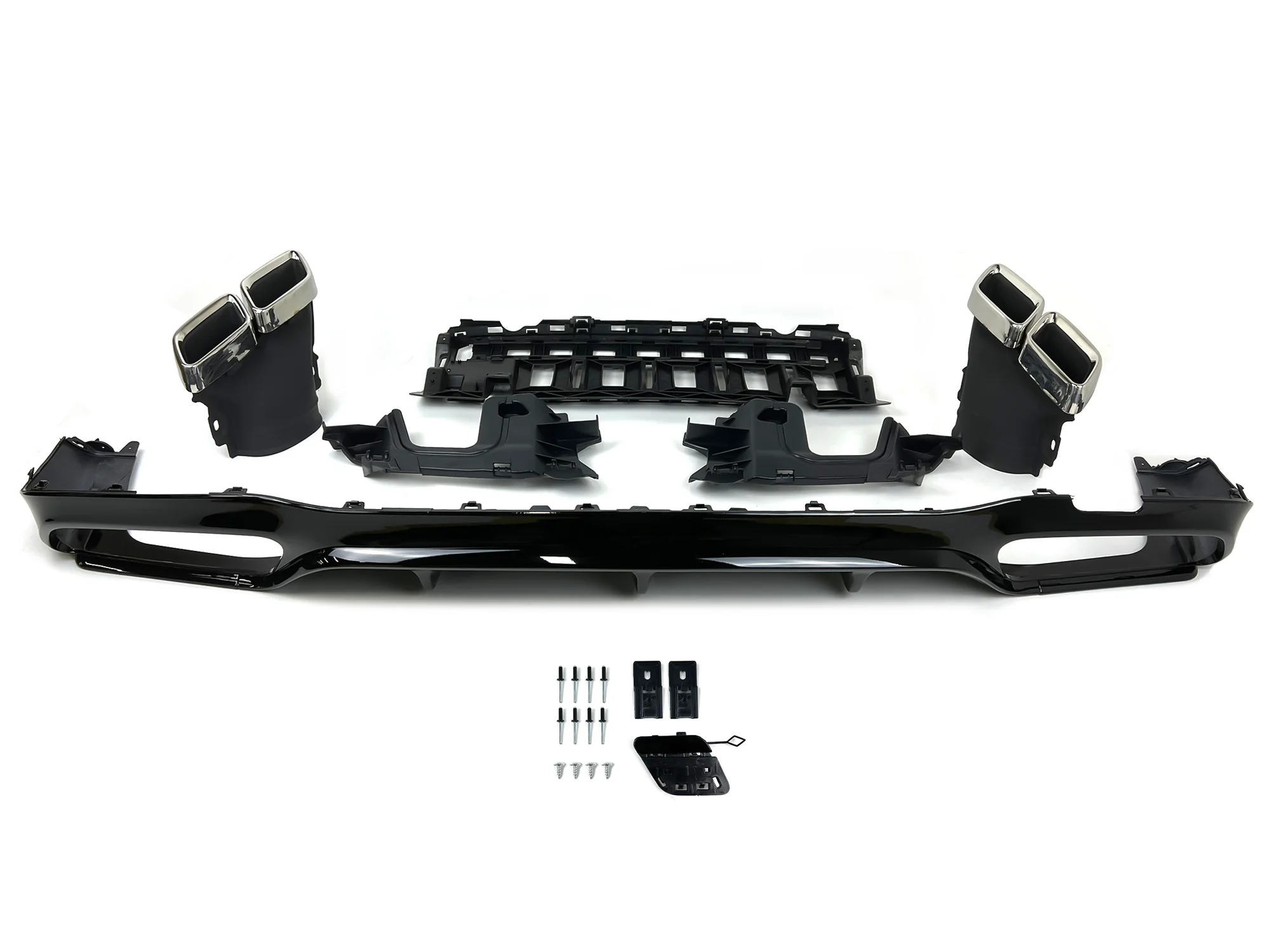 E63 Style Gloss Black Rear Diffuser + Silver Exhaust Tips For Mercedes W213 S213 2017-2023 AMG Bumper - Image 5