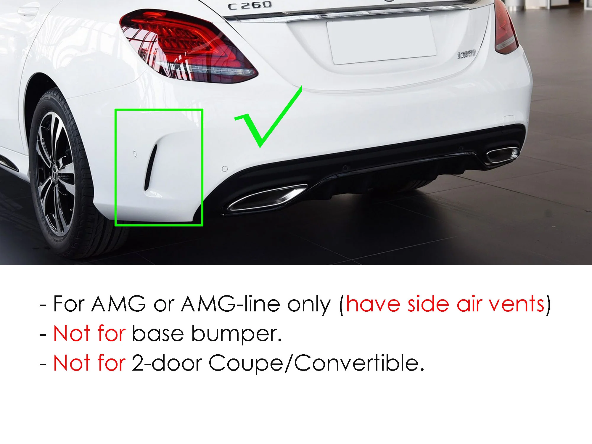 Gloss Black Rear Diffuser + Black Exhaust Tips For Mercedes W205 C250 C300 C450 C43 AMG Sedan 2015-2021 - Image 5