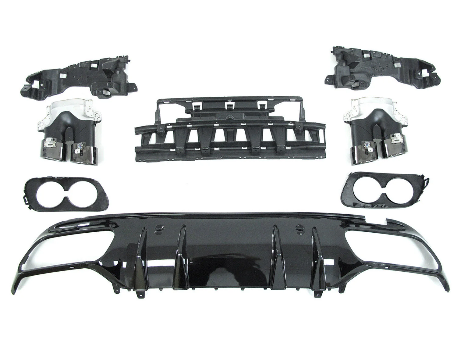 Gloss Black Rear Diffuser + Black Exhaust Tips For Mercedes W205 C250 C300 C450 C43 AMG Sedan 2015-2021 - Image 8