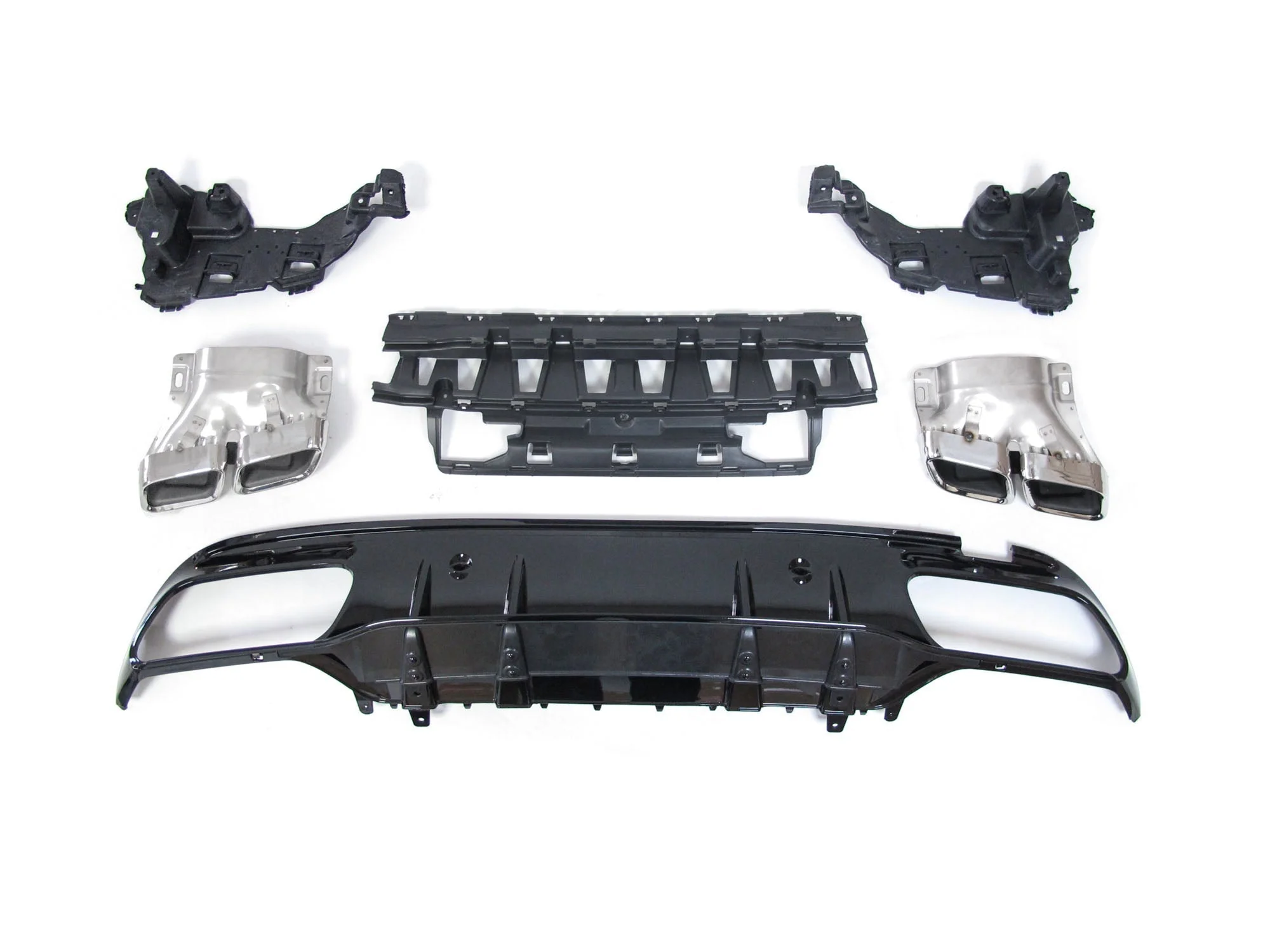 Gloss Black Diffuser w/ Chrome Exhaust Tips For Mercedes W205 Sedan C250 C300 C43 Sedan AMG Line 2015-2021 - Image 5