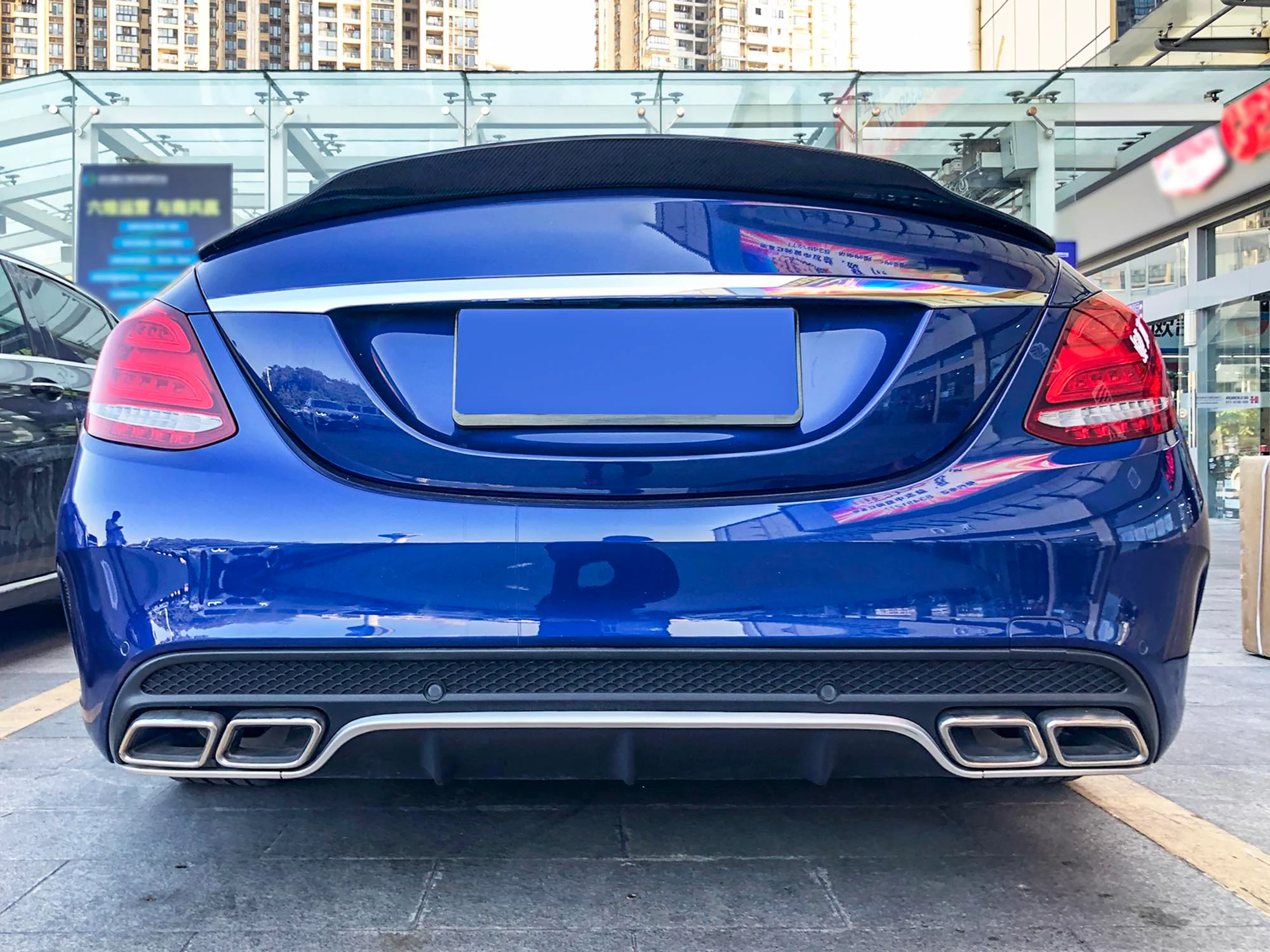Rear Diffuser w/ Silver Exhaust Tips For Mercedes W205 Sedan C300 C43 AMG di1 - Image 3