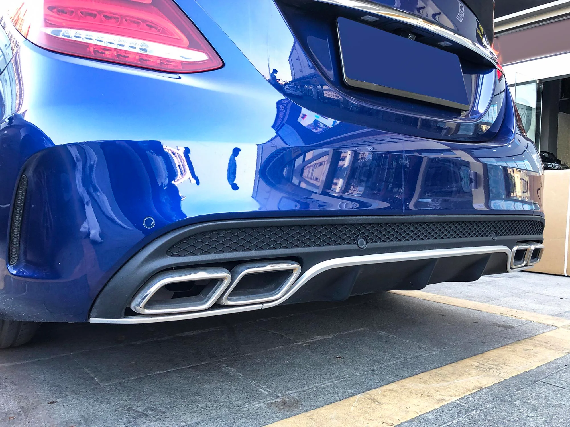 Rear Diffuser w/ Silver Exhaust Tips For Mercedes W205 Sedan C300 C43 AMG di1 - Image 5