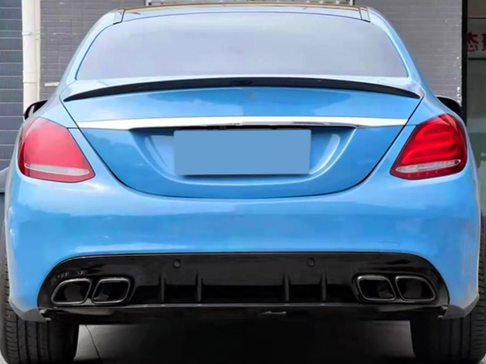 C63 Style Gloss Black Rear Diffuser + Exhaust Tips for Mercedes W205 (Non-AMG Bumper) 2015-2021 - Image 3