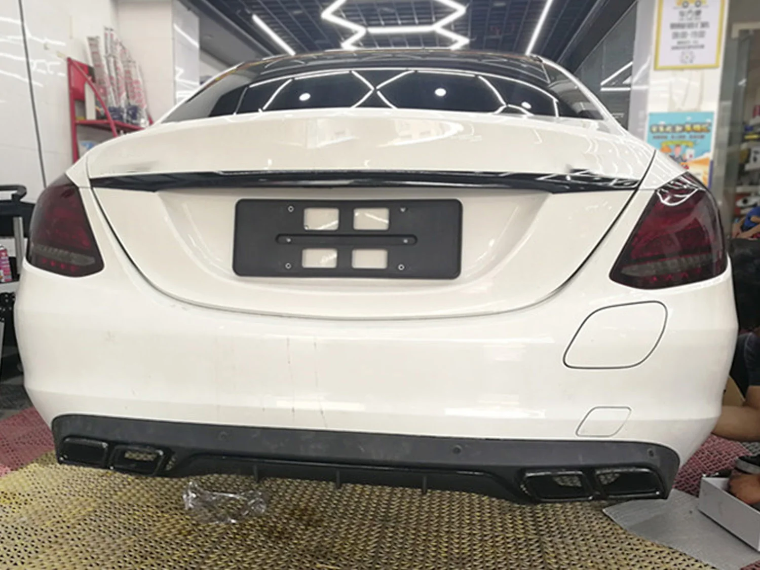 C63 Style Rear Diffuser + Black Exhaust Tips For Mercedes W205 C-Class Base C300 C250 Non-AMG 2015-2021 - Image 3