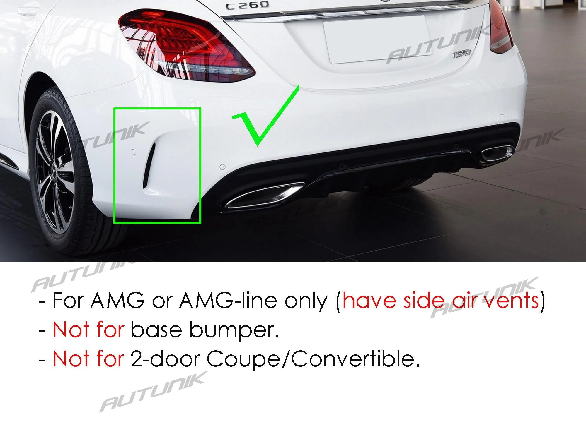 C63 Style Rear Diffuser & Black Exhaust For Mercedes W205 Sedan C250 C300 C450 C43 AMG Bumper Only - Image 2