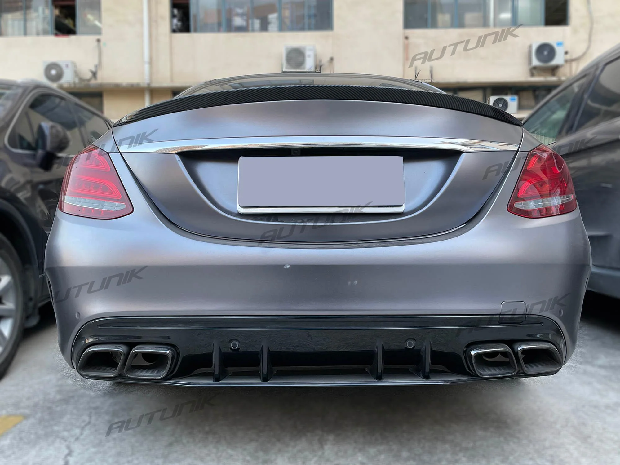 C63 Style Rear Diffuser & Black Exhaust For Mercedes W205 Sedan C250 C300 C450 C43 AMG Bumper Only - Image 3