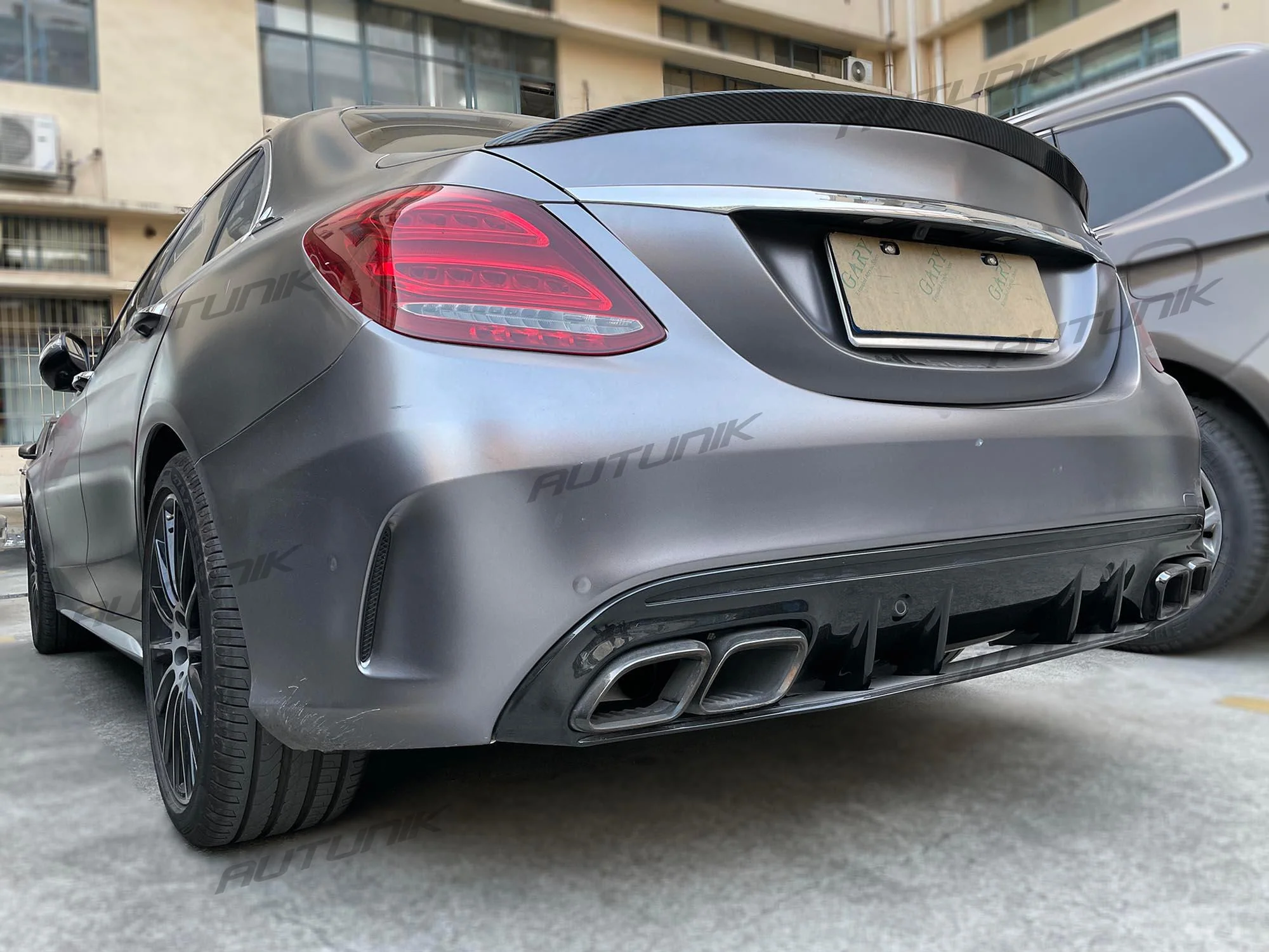 C63 Style Rear Diffuser & Black Exhaust For Mercedes W205 Sedan C250 C300 C450 C43 AMG Bumper Only - Image 4