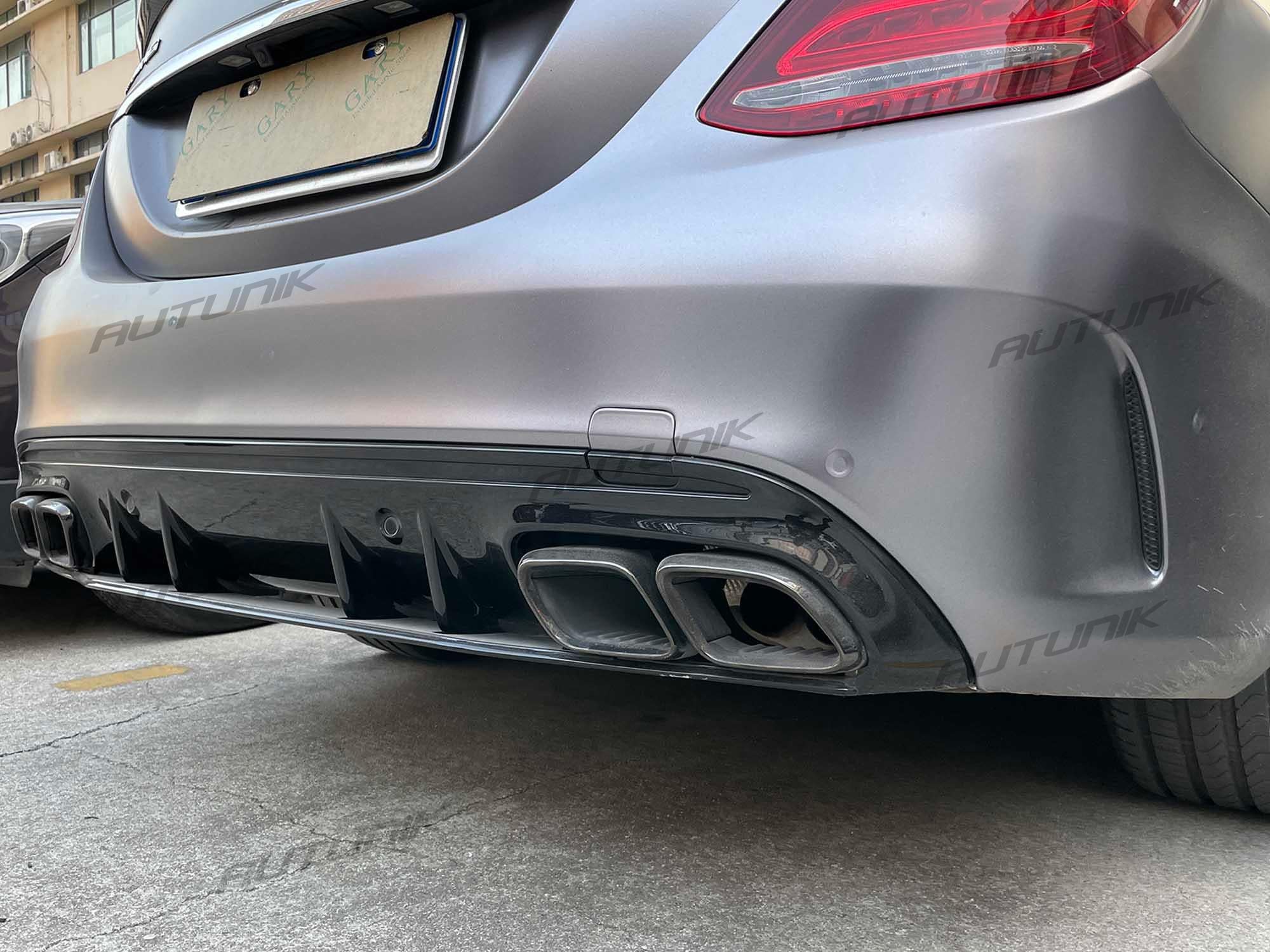 C63 Style Rear Diffuser & Black Exhaust For Mercedes W205 Sedan C250 C300 C450 C43 AMG Bumper Only - Image 5
