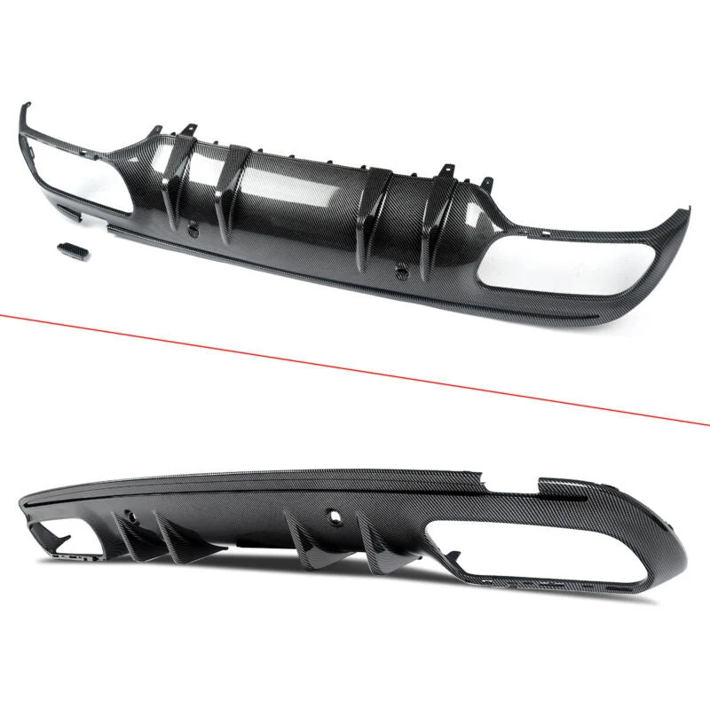 Carbon Look Rear Diffuser + Black Exhaust Tips For Mercedes W205 Sedan C300 C450 C43 AMG Pack 2015-2021 - Image 10