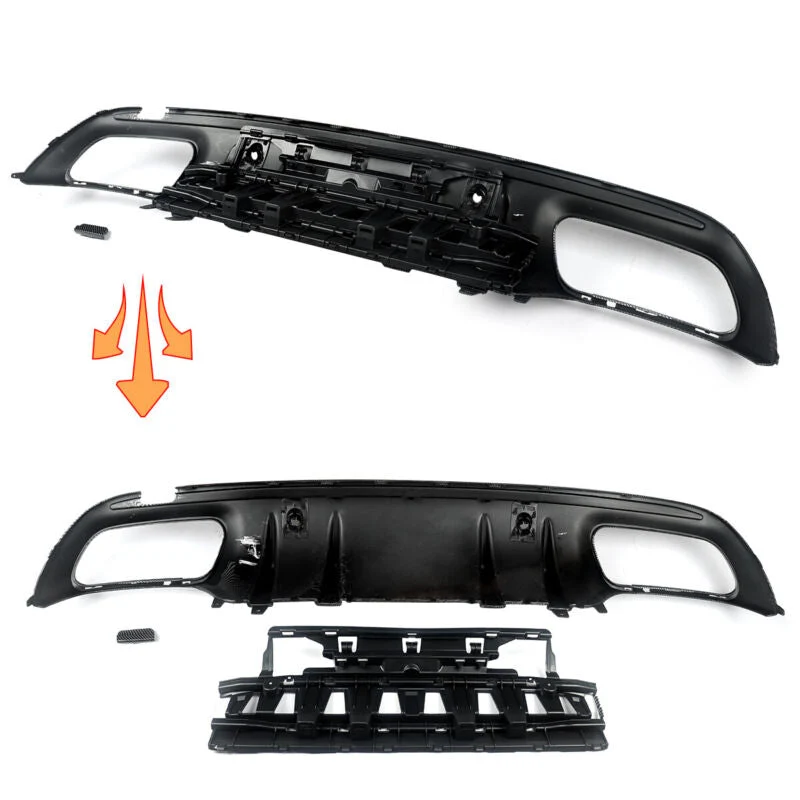 Carbon Look Rear Diffuser + Black Exhaust Tips For Mercedes W205 Sedan C300 C450 C43 AMG Pack 2015-2021 - Image 12