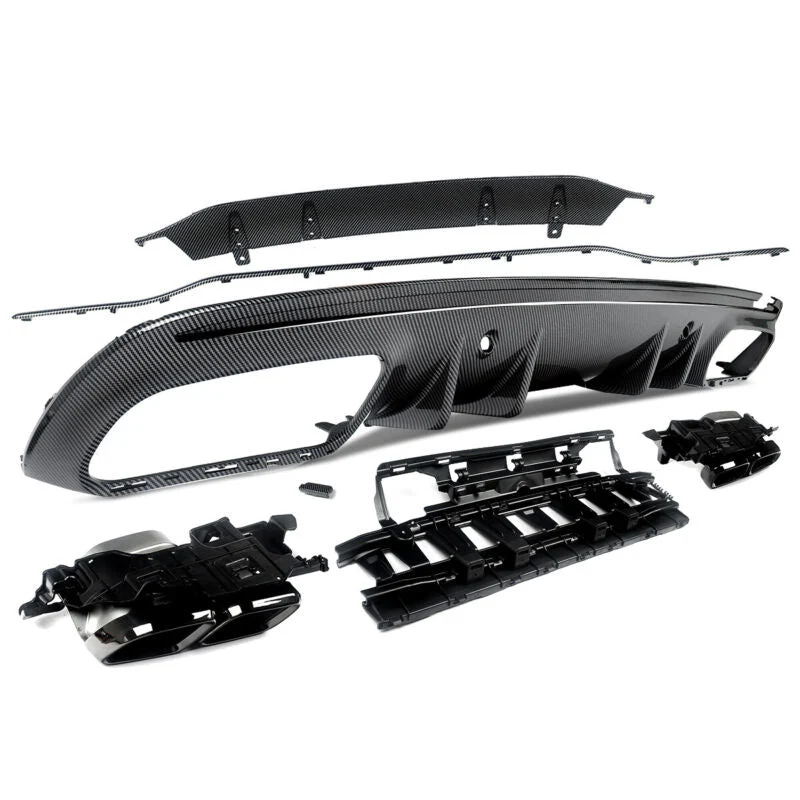 Carbon Look Rear Diffuser + Black Exhaust Tips For Mercedes W205 Sedan C300 C450 C43 AMG Pack 2015-2021 - Image 5