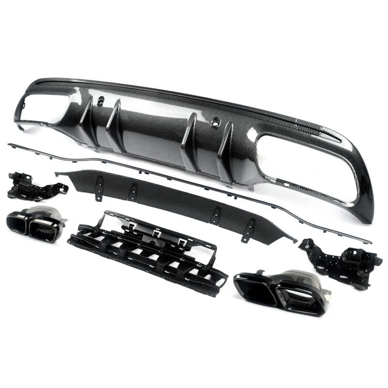 Carbon Look Rear Diffuser + Black Exhaust Tips For Mercedes W205 Sedan C300 C450 C43 AMG Pack 2015-2021 - Image 6