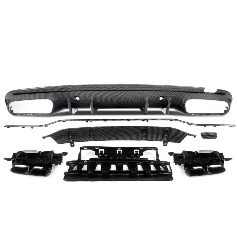Carbon Look Rear Diffuser + Black Exhaust Tips For Mercedes W205 Sedan C300 C450 C43 AMG Pack 2015-2021 - Image 8