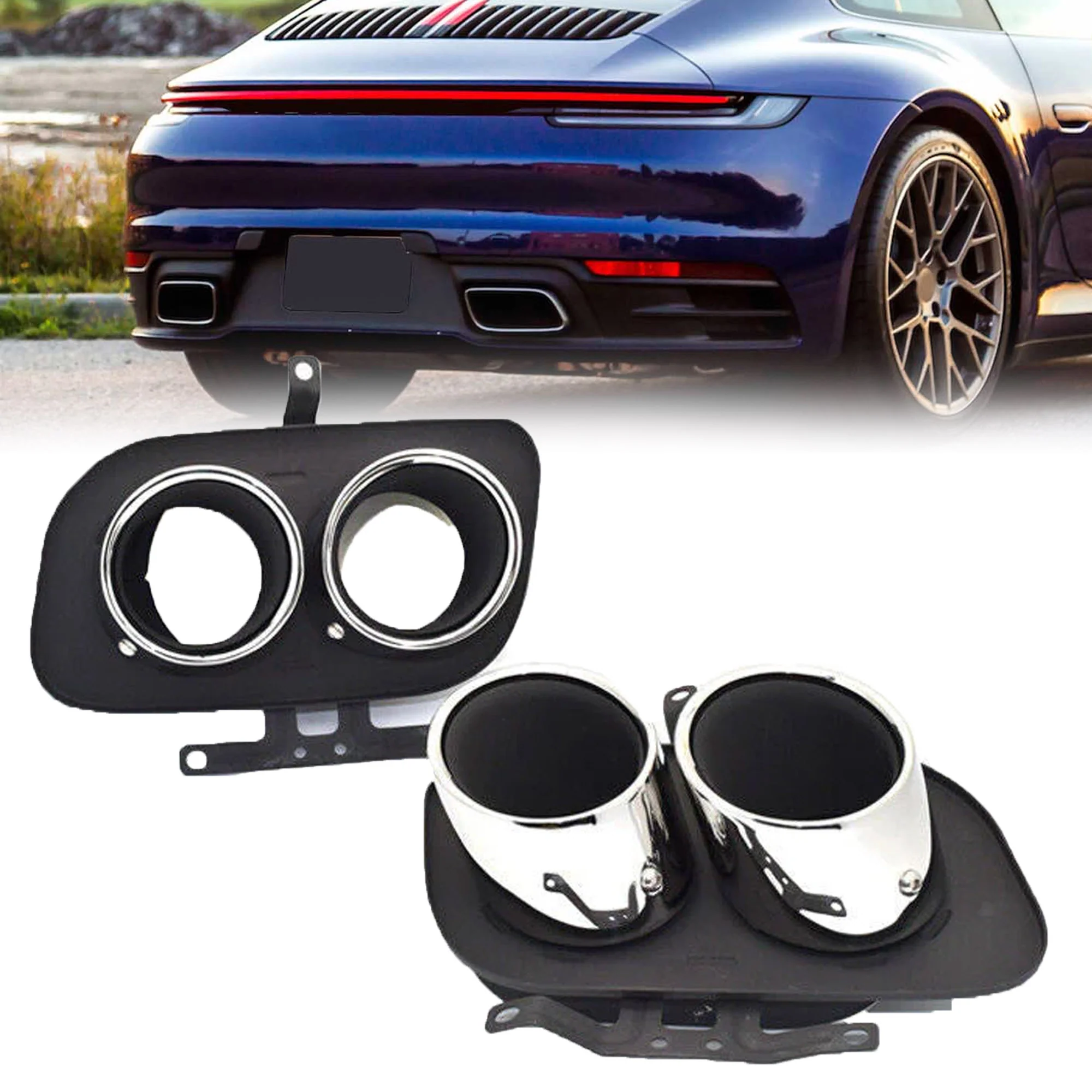 Gloss Black Dual Exhaust Tips For Porsche 911 992 Carrera S 4S 2020-2025 - Image 13