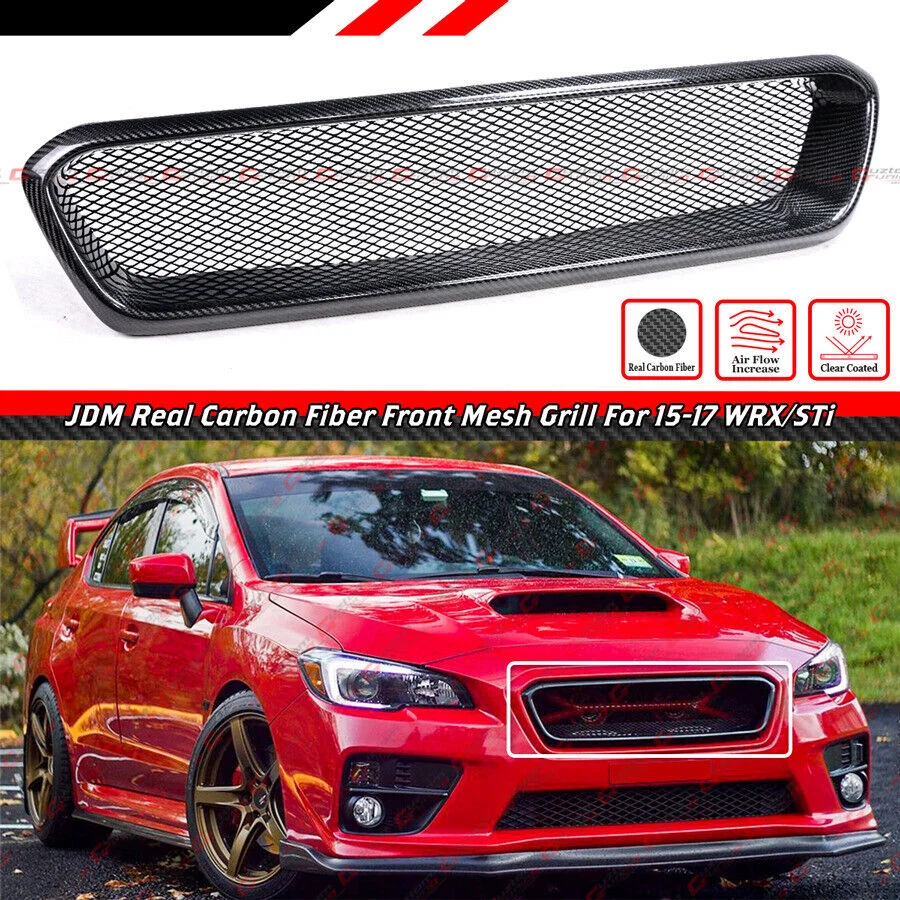 Carbon Fiber Badgeless Front Mesh Grill Grille Fit For 2015-2017 Subaru WRX STi - Image 2