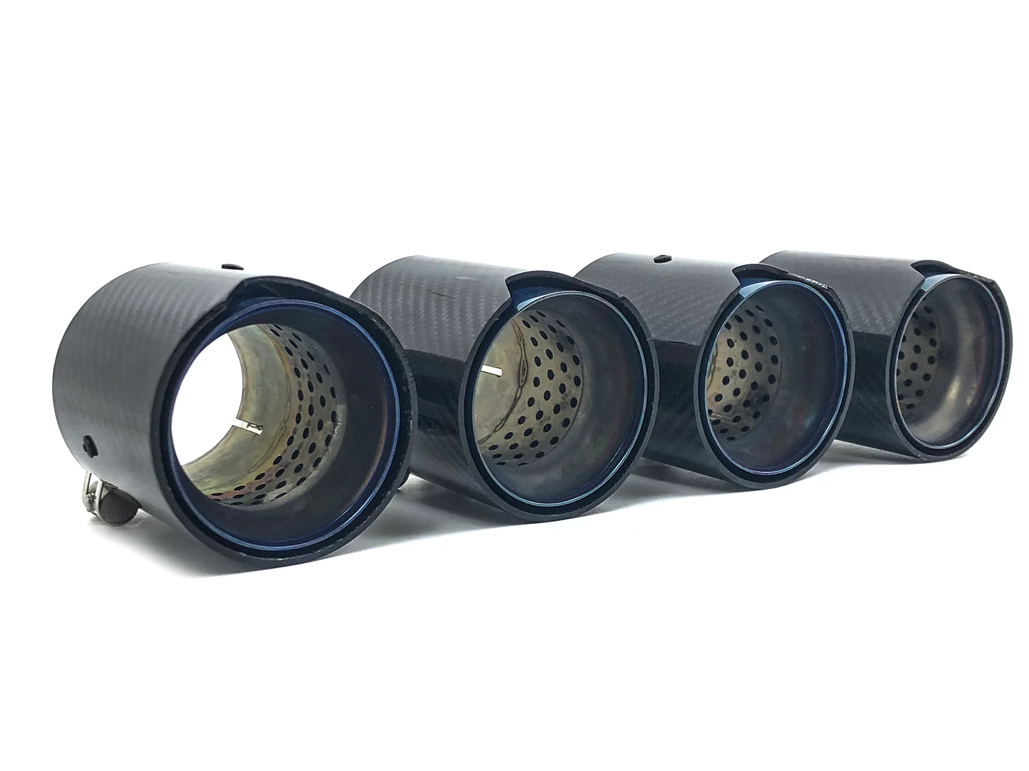 2.75" In 3.5" Out Carbon Fiber Blue Exhaust Tips 4PCS Set For Audi S4 S5 S6 S7, BMW 3/4 Series, Ford Mustang GT, Genesis G70, Kia Stinger - Image 6