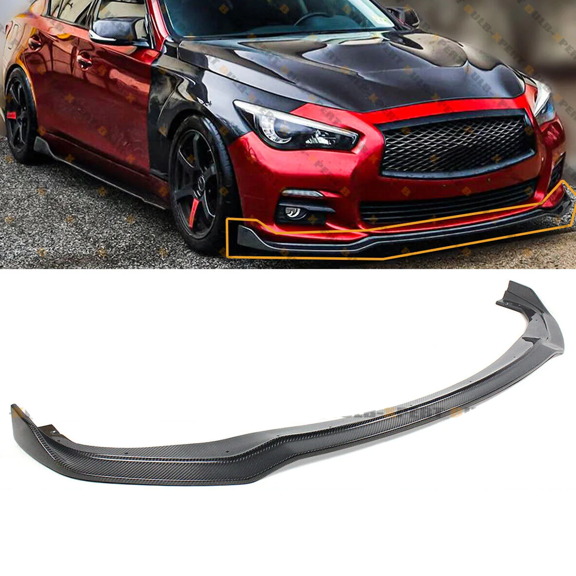 Carbon Fiber Front Bumper Lip Splitter Kit for Infiniti Q50 Base Premium 2014-2017