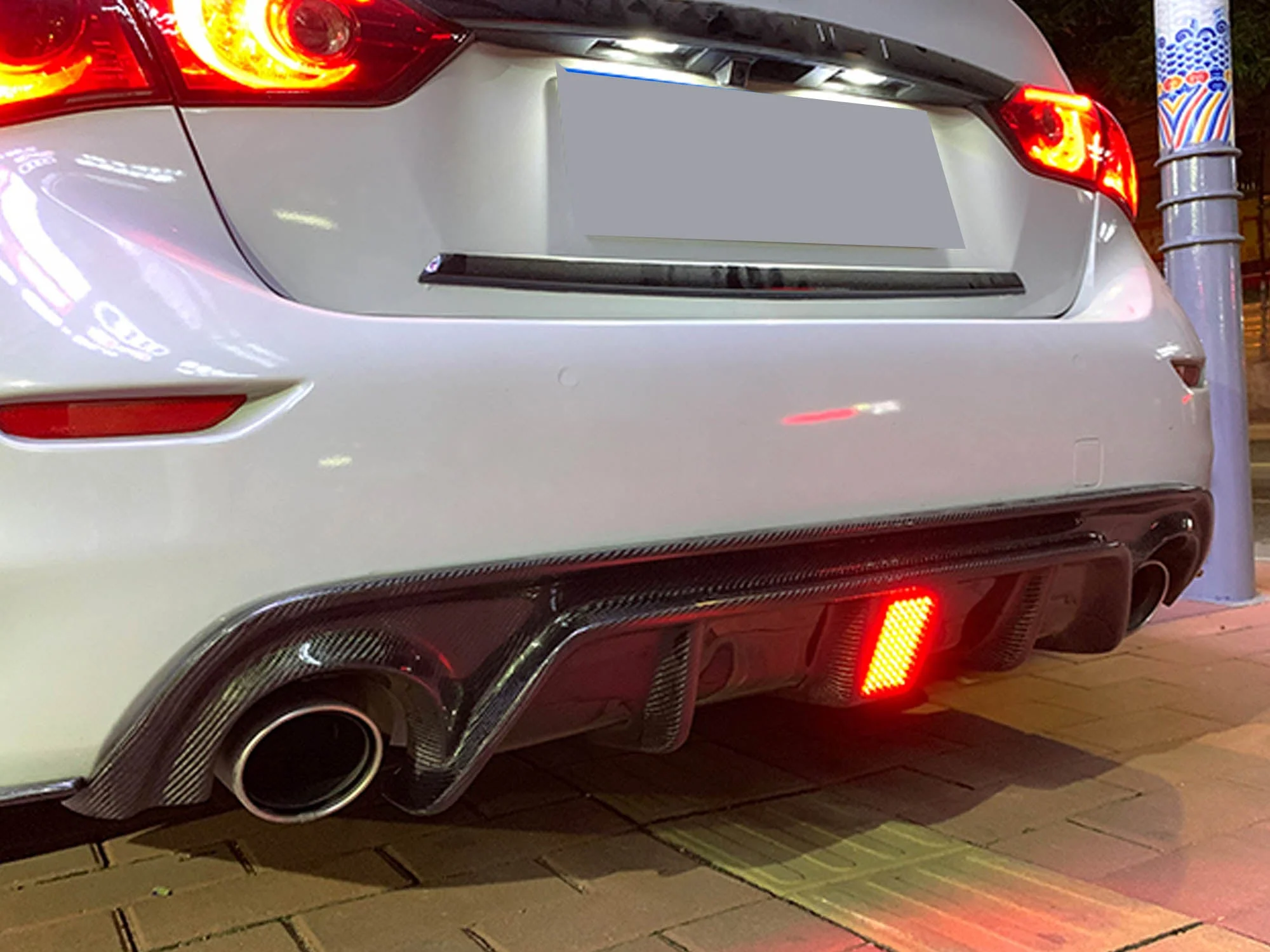 Carbon Fiber Look Rear Diffuser w/ LED Brake Light for Infiniti Q50 2014 2015 2016 2017 - Image 3