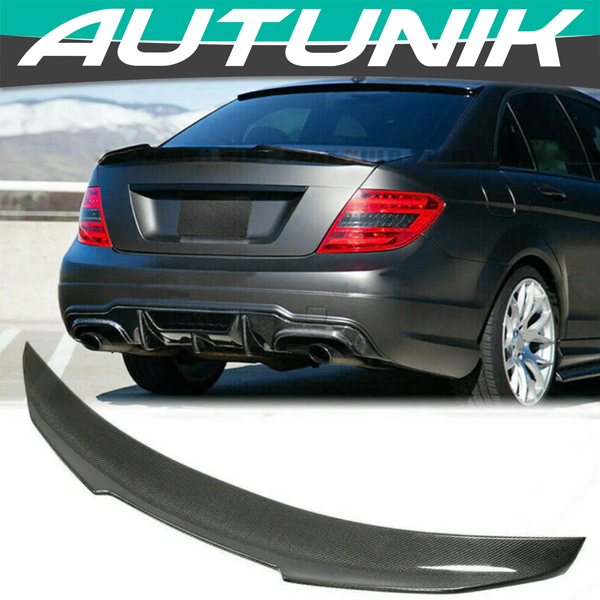 Real Carbon Fiber Rear Trunk Spoiler Wing for Mercedes Benz C Class W204 Sedan 2008-2014