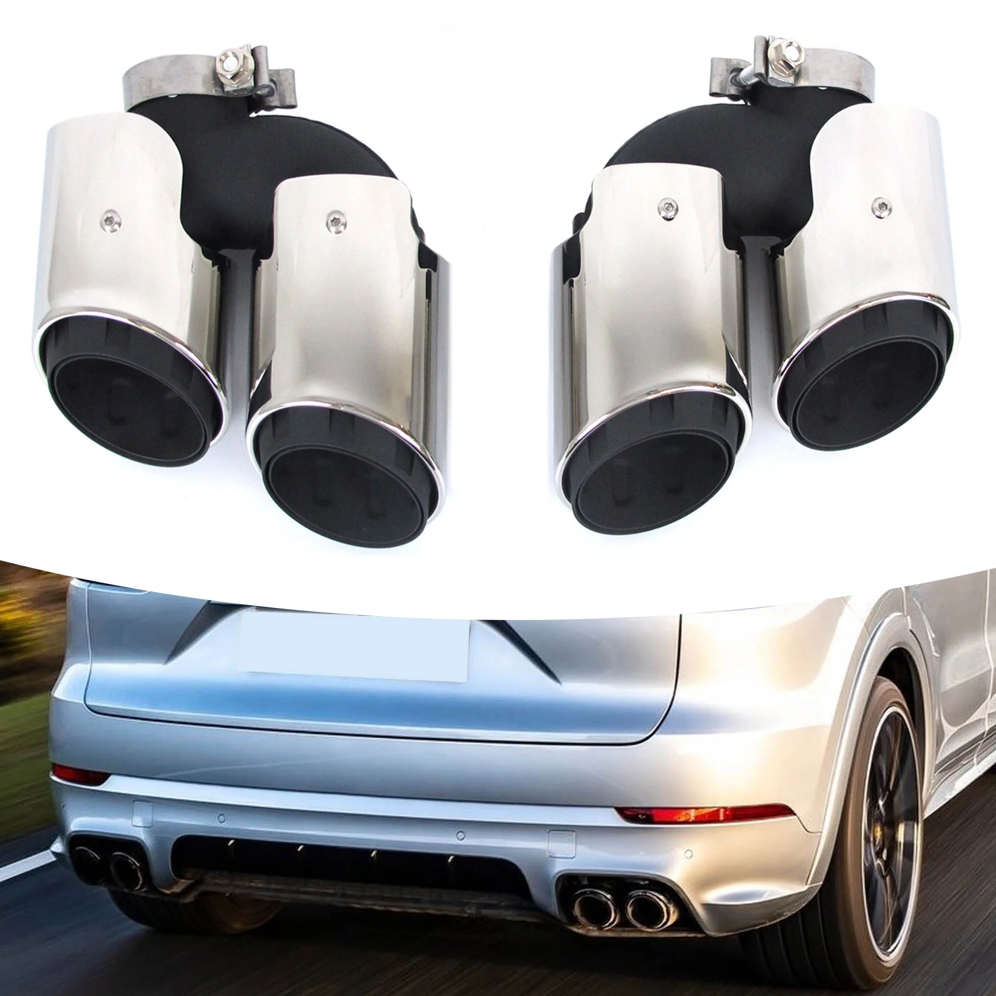 3-Layer Silver Sport Exhaust Tips Muffler Pipe For For Porsche Macan 2.0L 2019-2026