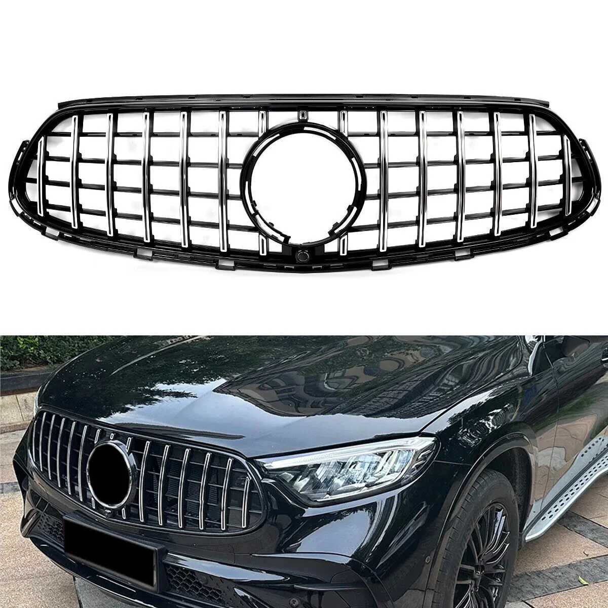 Chrome For 2023-2026 Mercedes Benz X254 C254 GLC300 GLC43 AMG-LINE Front Grille Grill