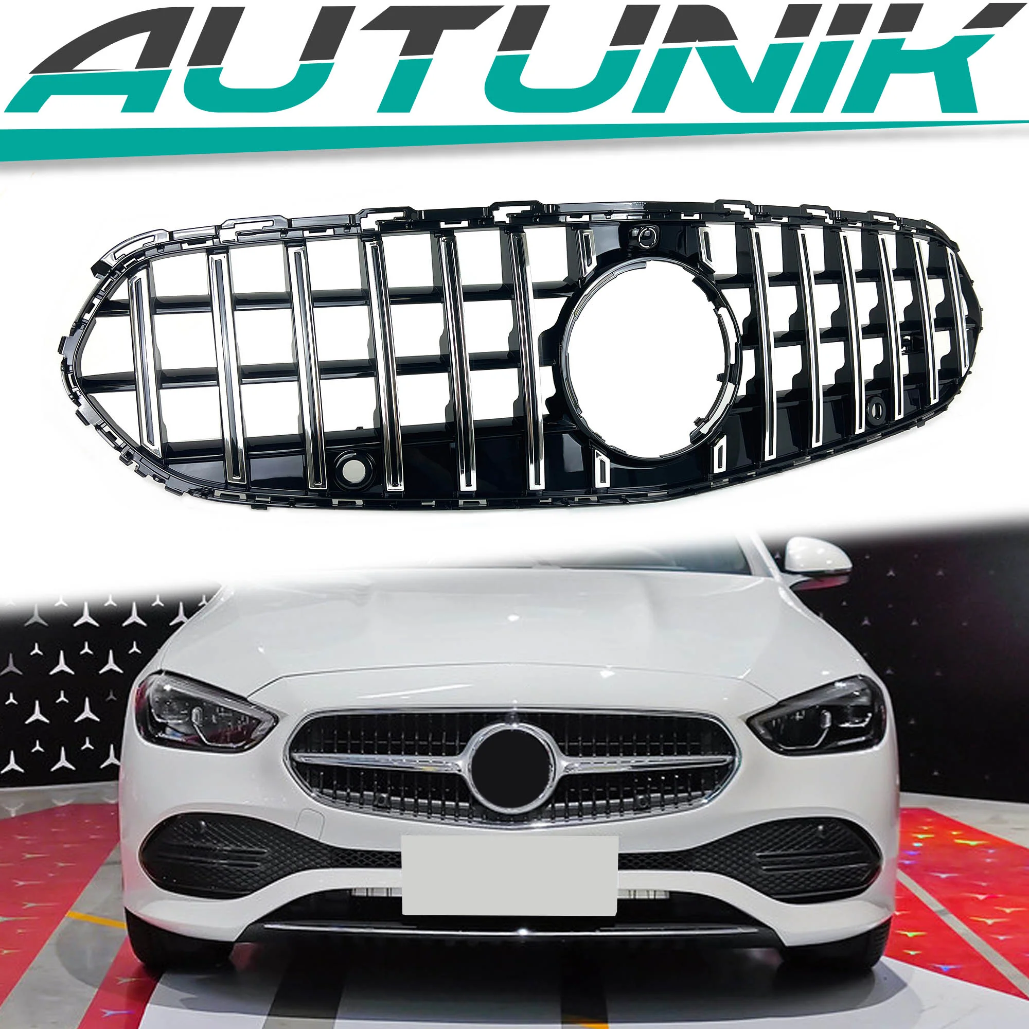 Chrome Front Grille Grill For 2022-2023 Mercedes W206 C200 C300 Non-AMG