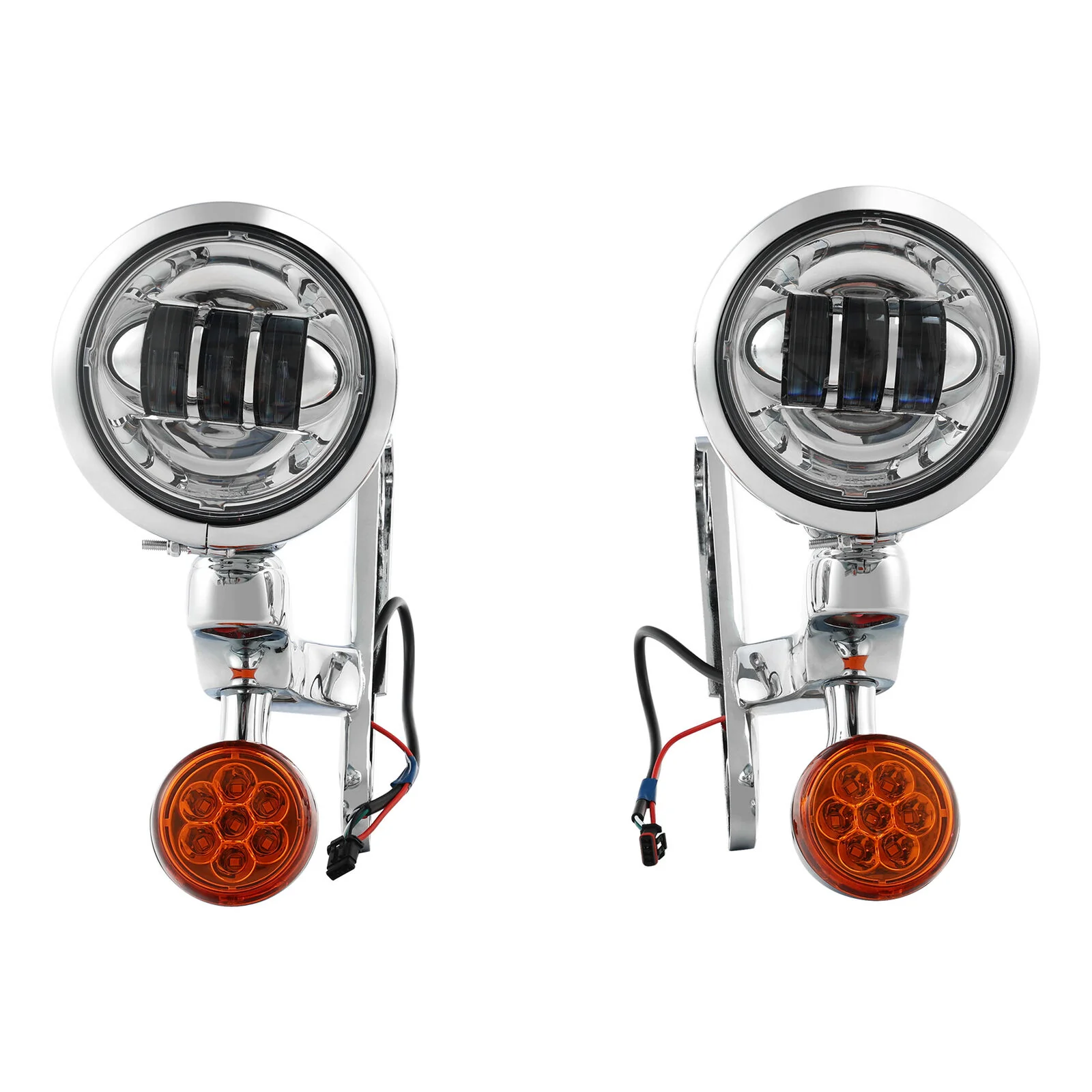 Chrome LED Spot Fog Passing Lights Lamp Turn Signals Bar Kit Fit for Harley Road King - Image 7