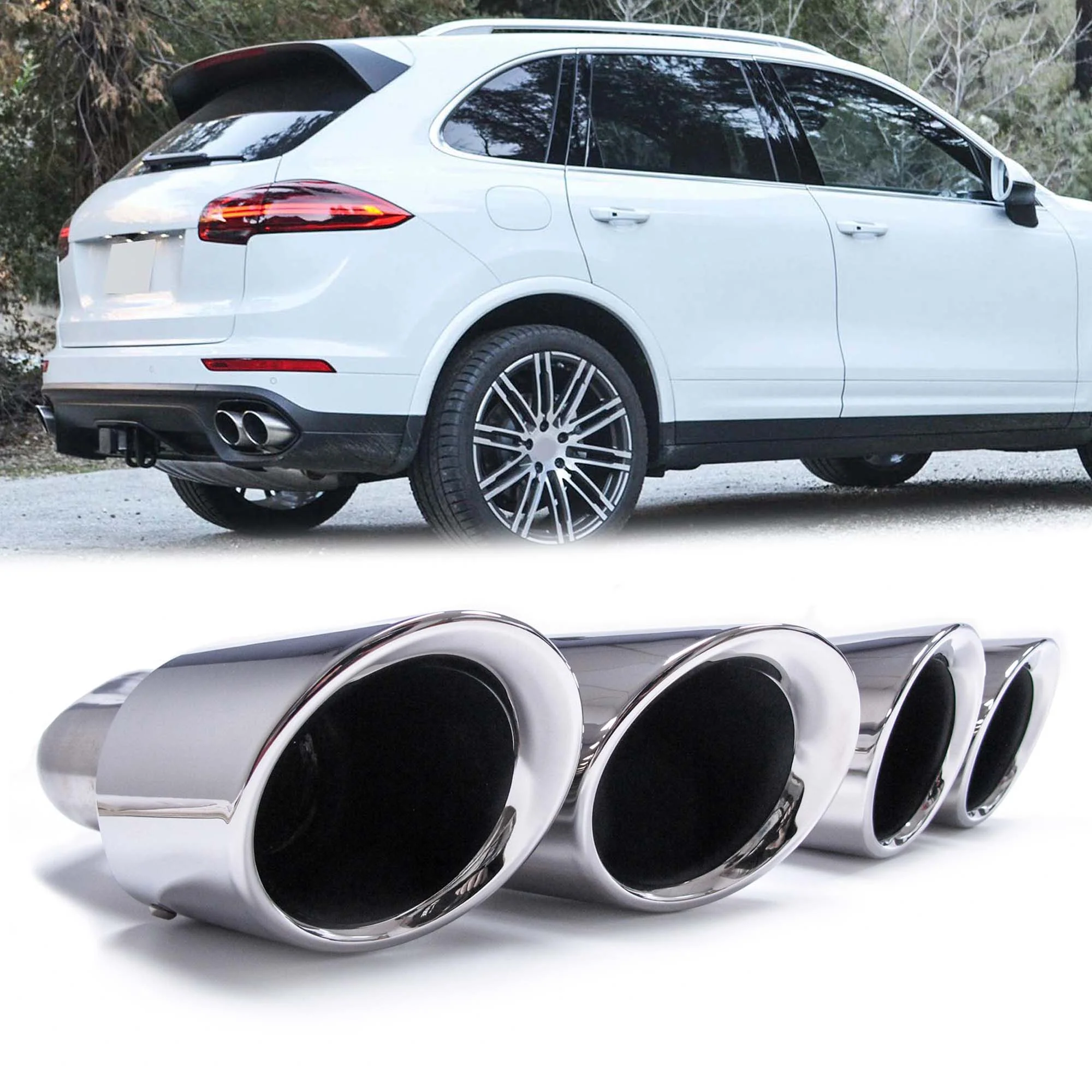 Shiny Silver Exhaust Tips Tailpipe For Porsche 958.2 Cayenne 92A 2015-2018 V6 V8 et97