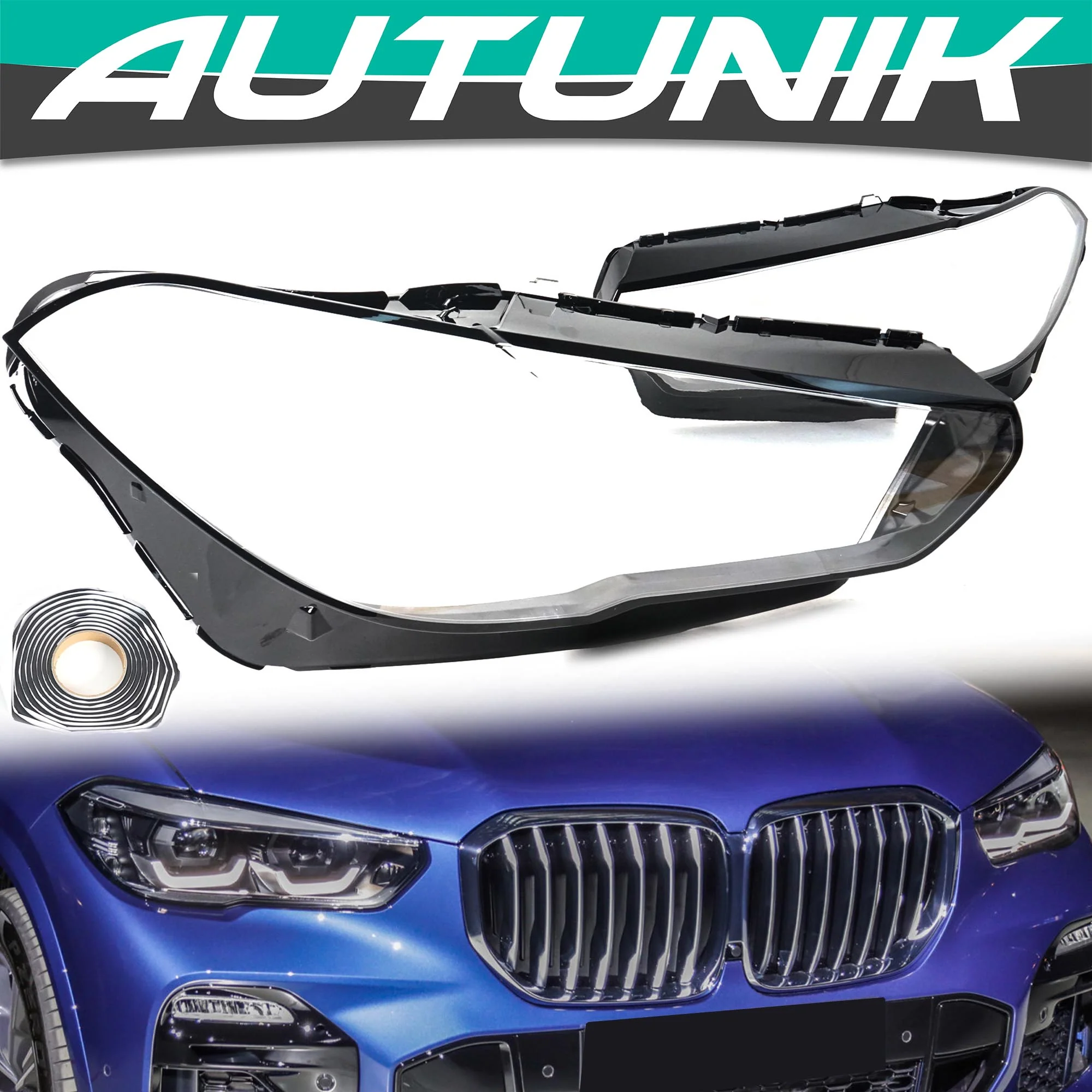 Left & Right Headlight Lens Covers Replacement Fits BMW X5 X6 G05 G06 2019-2023