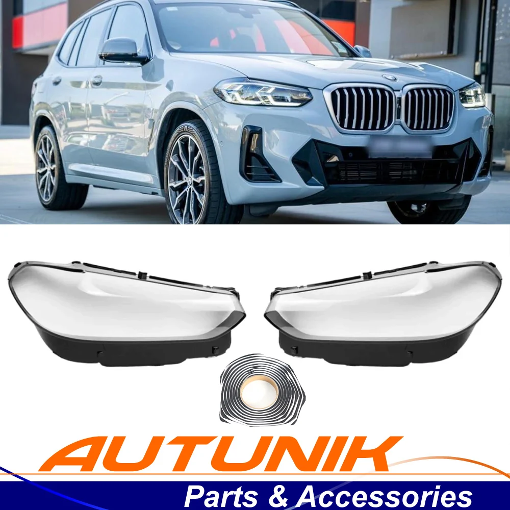 For 2022-2024 BMW X3 X4 G01 G02 LCI Left+Right Side Front Headlight Lens Clear Cover + Glue