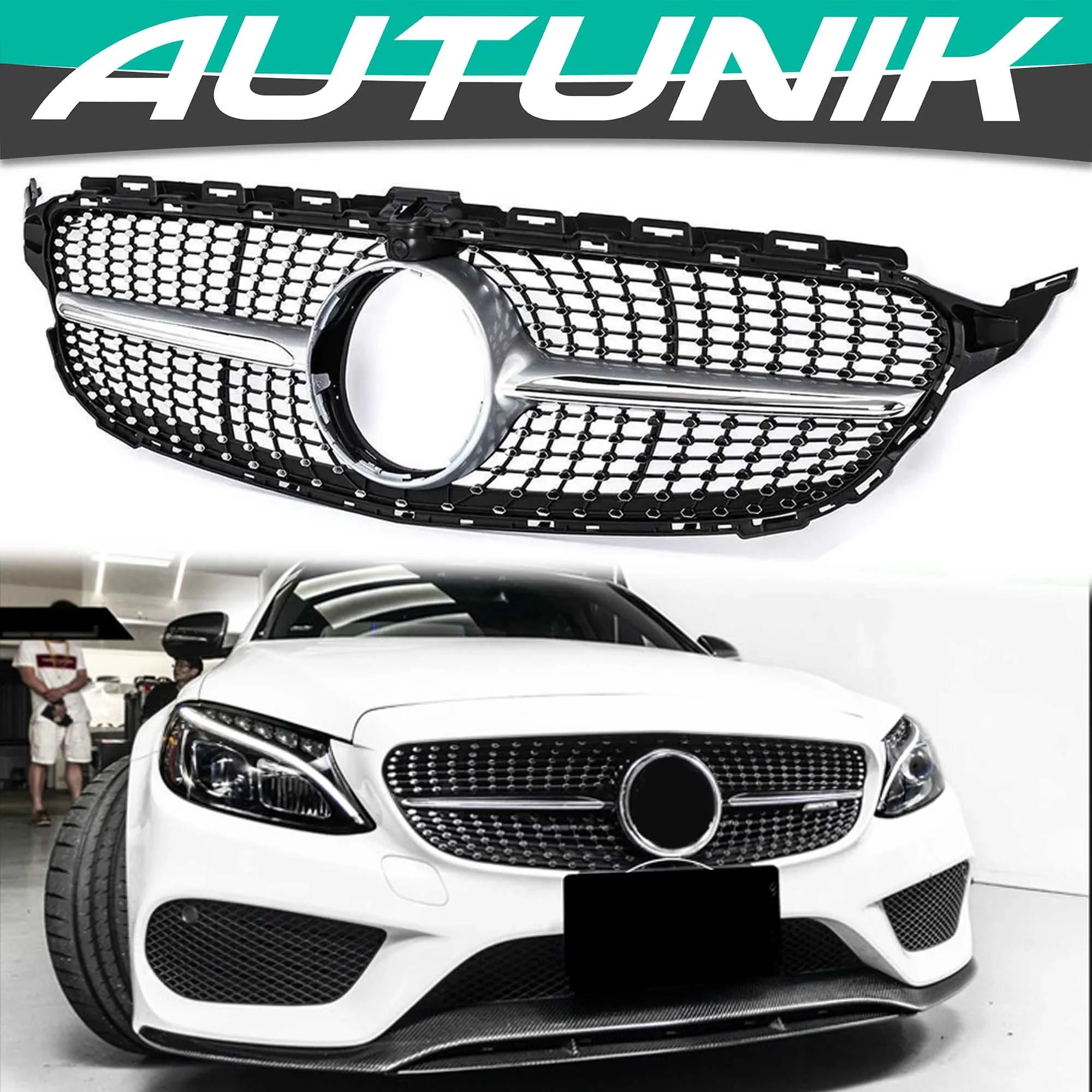 Diamond Front Bumper Grill For Mercedes W205 C205 C250 C300 C43 2015-2018 - Image 7