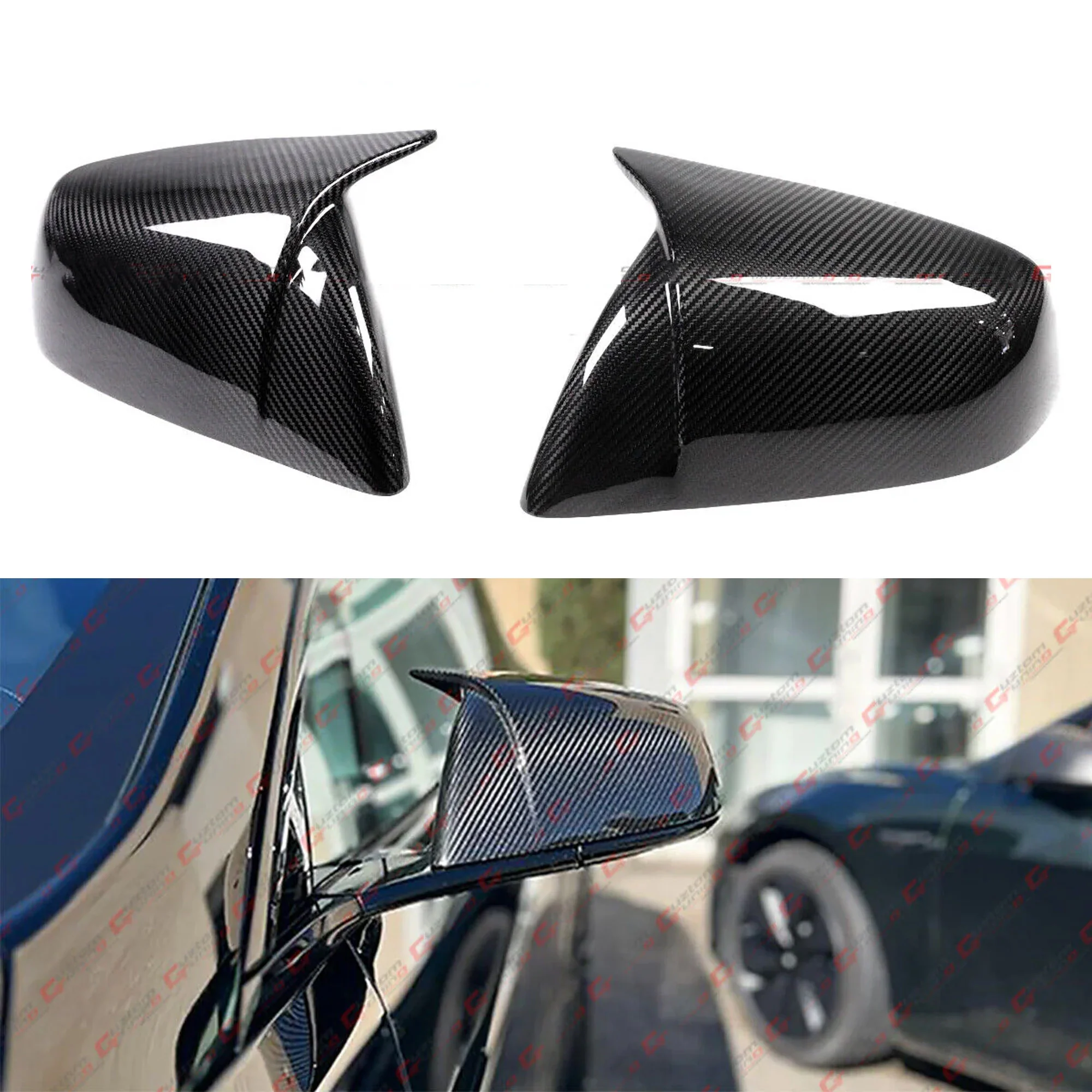 Direct Add-On For 2016-2025 Tesla Model X Full Carbon Fiber M Horn Style Side Mirror Caps Covers
