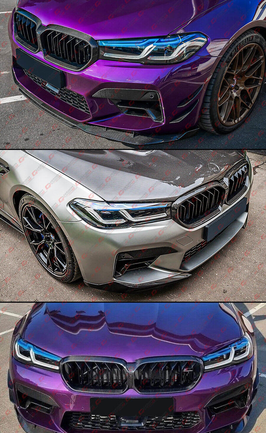 Dry Carbon Fiber Front Air Duct Vent Cover Trim & Front Grille Outline Frame For 2021-2023 BMW F90 M5 LCI - Image 6