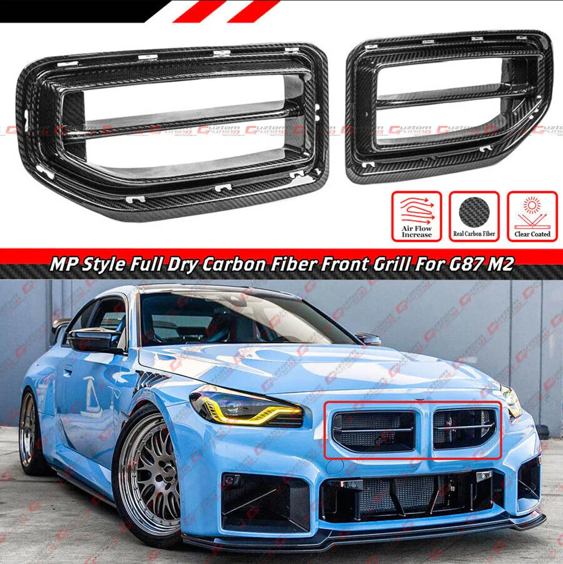 Dry Carbon Fiber Front Bumper Kidney Grille for BMW G87 M2 2023-2026