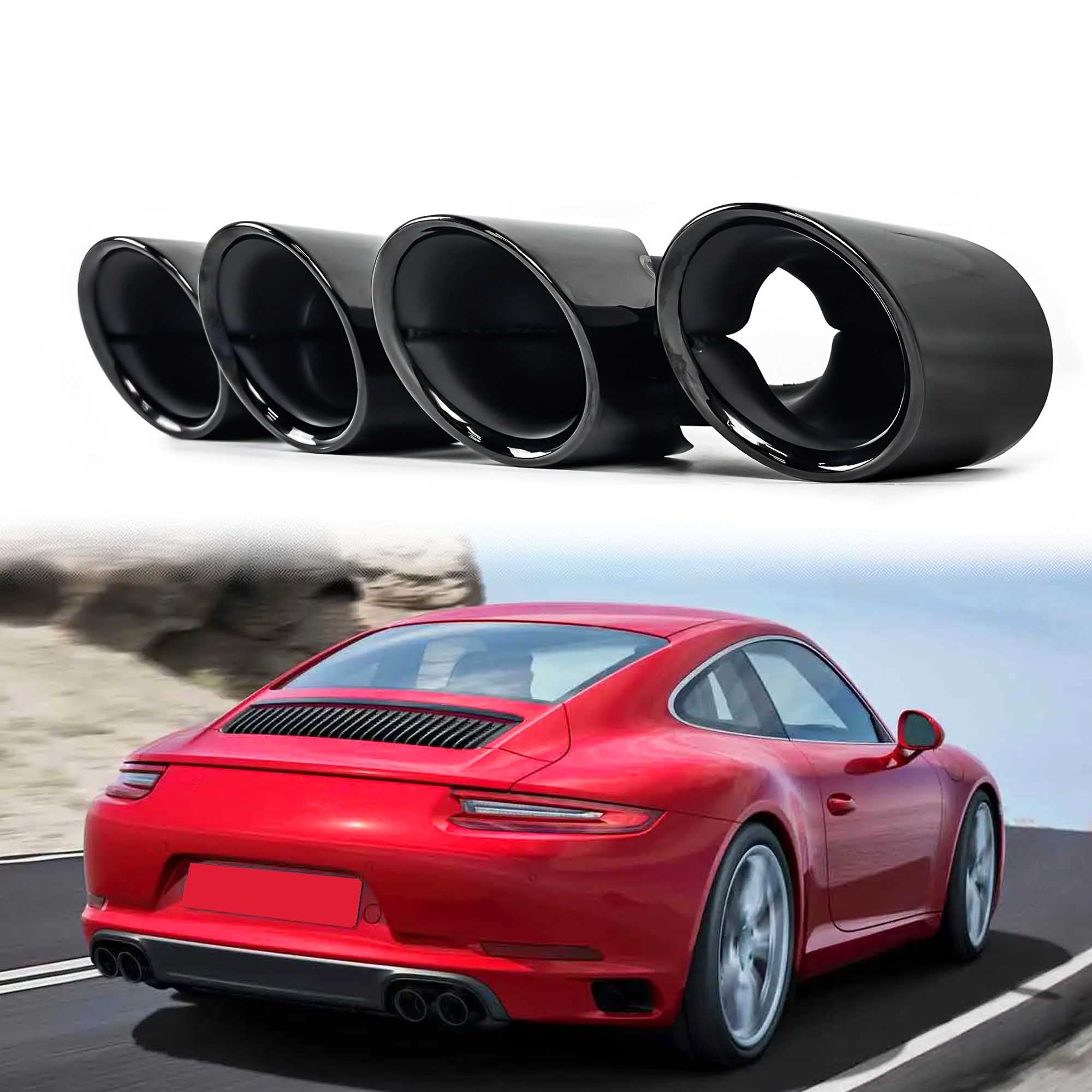 Exhaust Tips Black for Porsche 911 Carrera 991.2 NON-PSE 2017 2018 2019 - Image 2